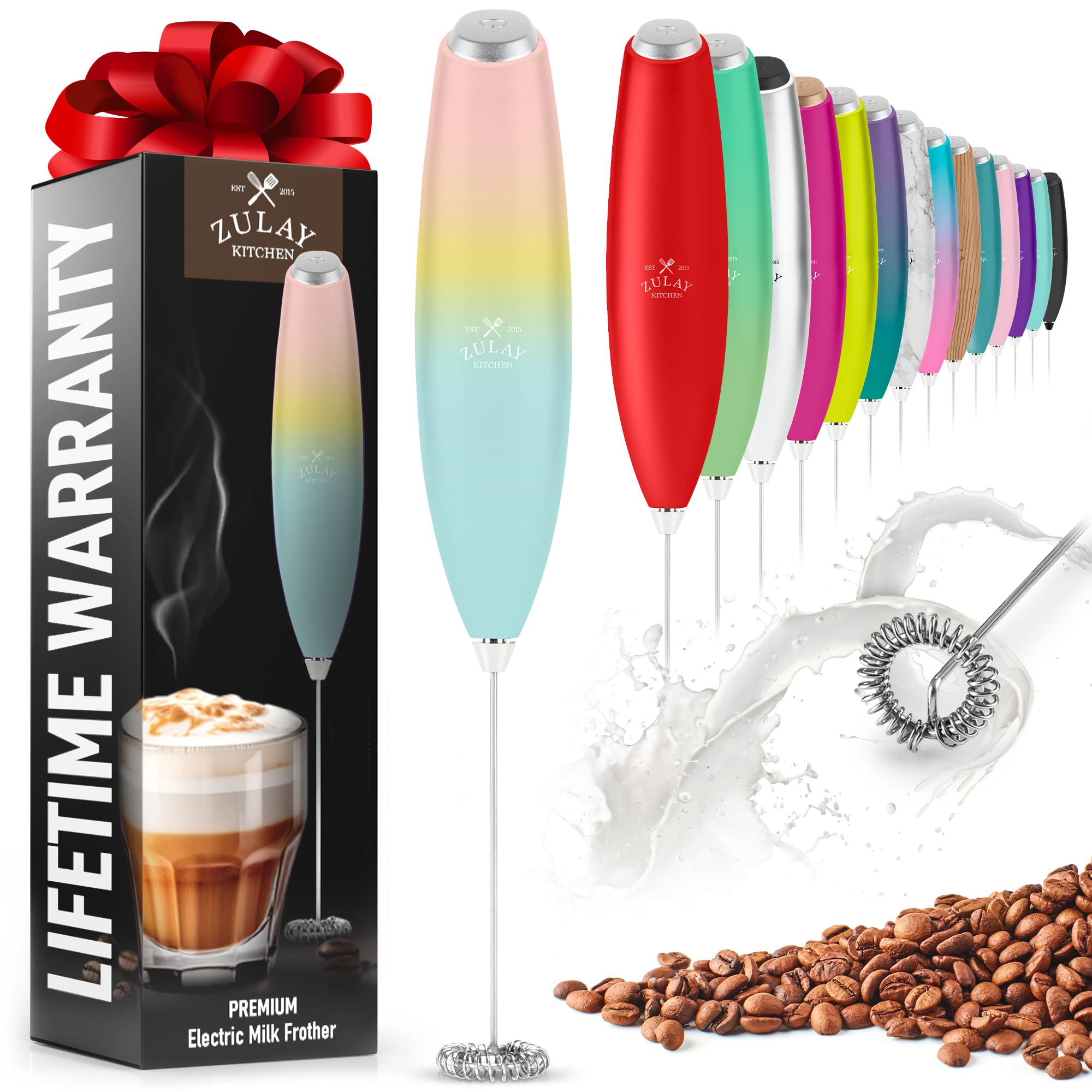 Zulay Powerful Milk Frother for Coffee with Upgraded Titanium Motor - Handheld Electric Whisk, Milk Foamer, Mini Mixer & Coffee Blender for Frappe, Latte, Matcha, No Stand - Pink