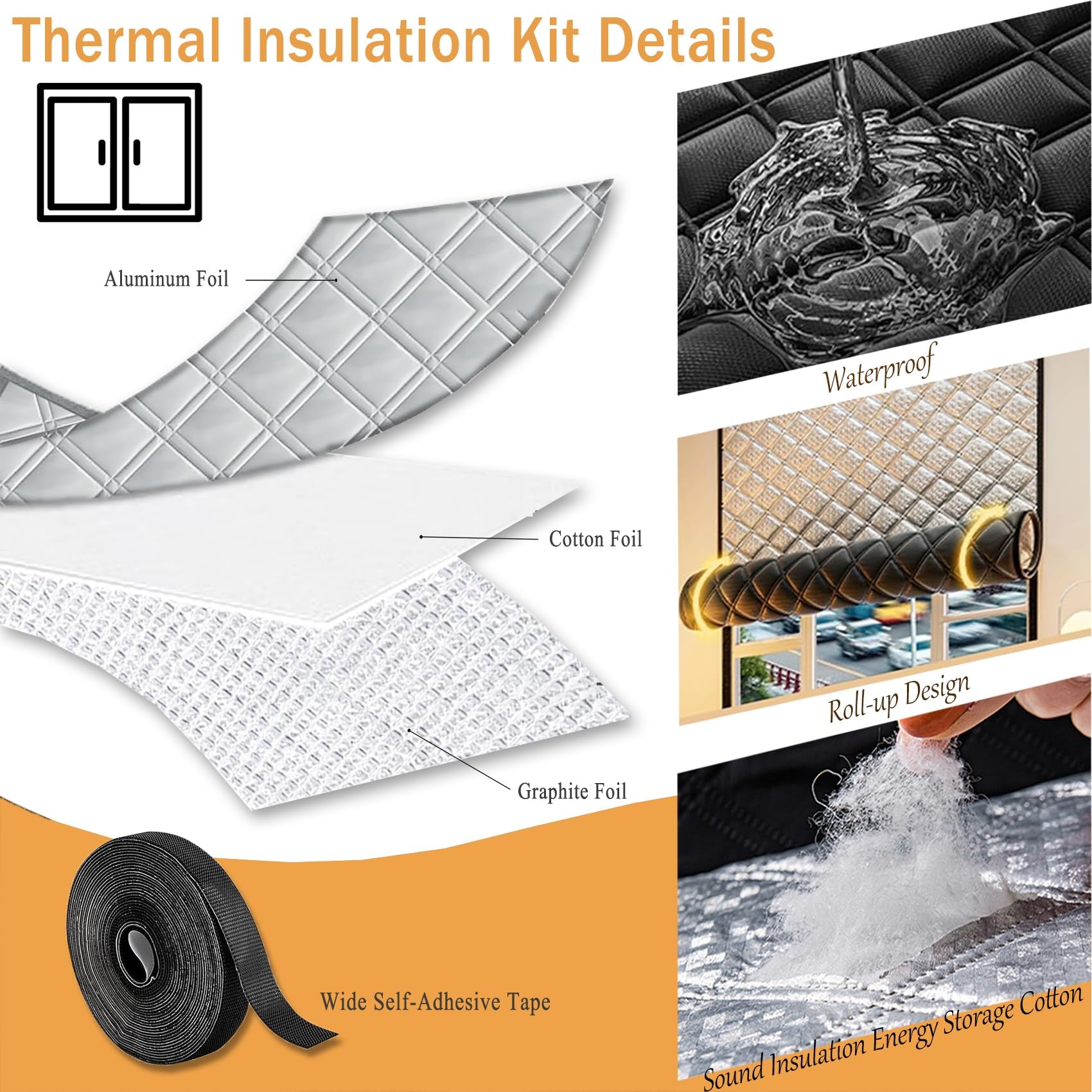 Thermo Cover Fenster-Isolierfolie 120 x 220 cm, Selbstklebendes Klebeband, Kontrollieren Sie Die Raumtemperatur, Winter-Fensterisolationsset, mit Klettband für Dachböden, Silber