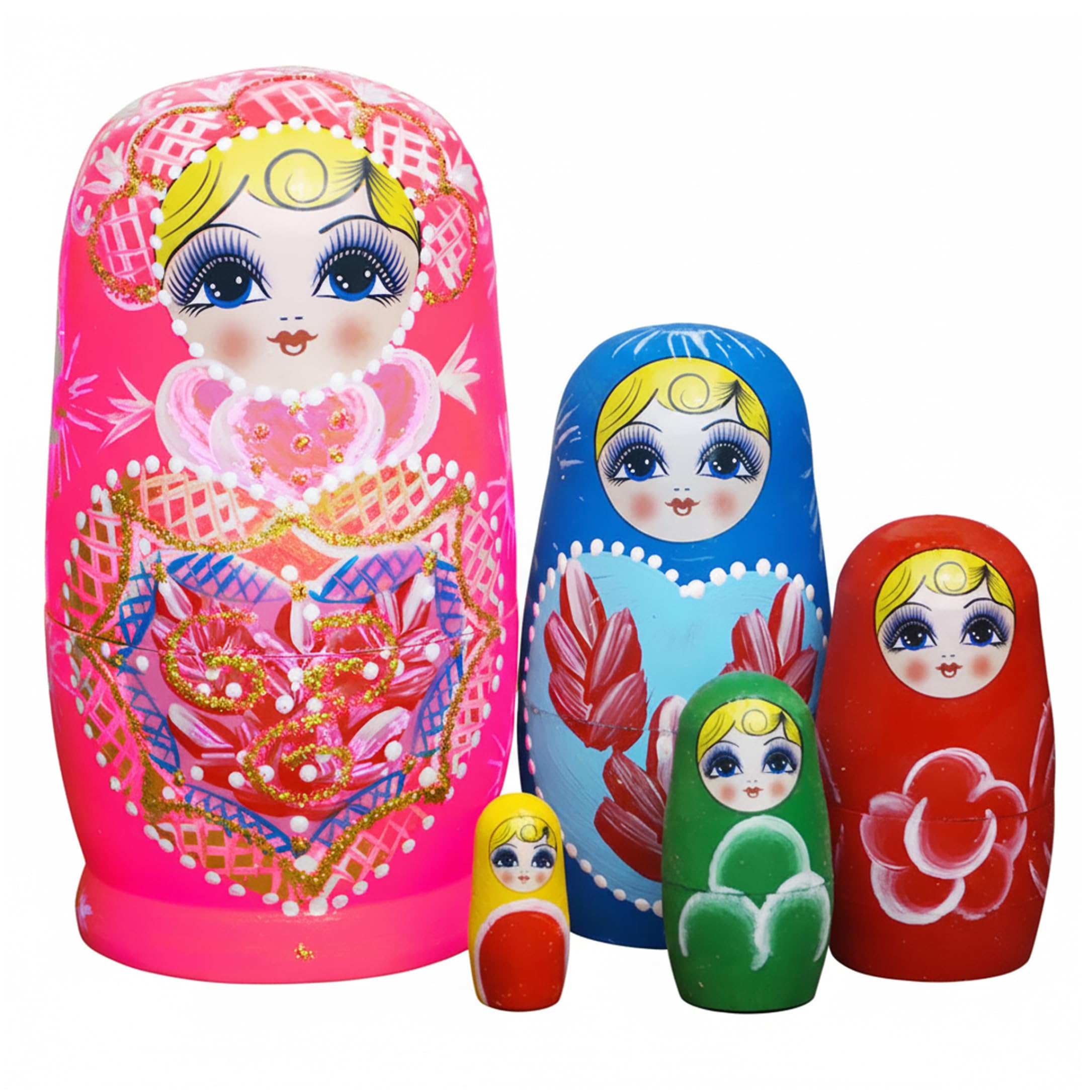 Ameble Russian Dolls, Set Of 5 Russian Matryoshka Dolls - Heart Pattern, 4.33 Inch Wooden Nesting Doll For Kids, Souvenirs &, for kids, doll, Matryoshka