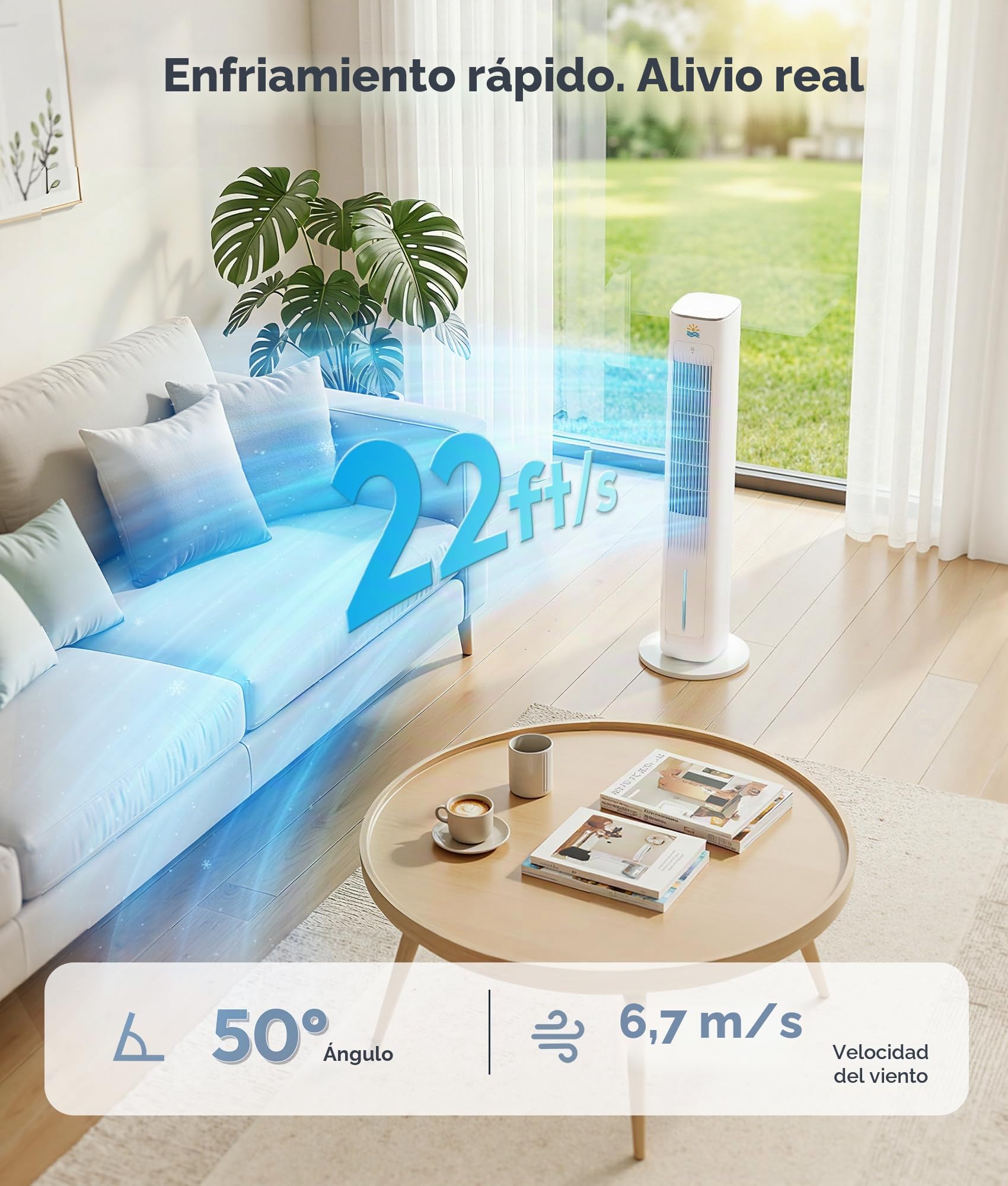Enfriador de aire evaporativo portátil, ventiladores de enfriamiento 3 en 1 que soplan aire frío con tanque de agua de 3 l, ventilador de torre de 38 pulgadas para dormitorio