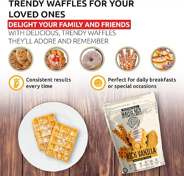 Trendy Waffle & Pancake Mix | Bubble Belgian Cone | Natural Ingredients | Easy Preparation | Reach Vanilla Flavor | 15 Lbs