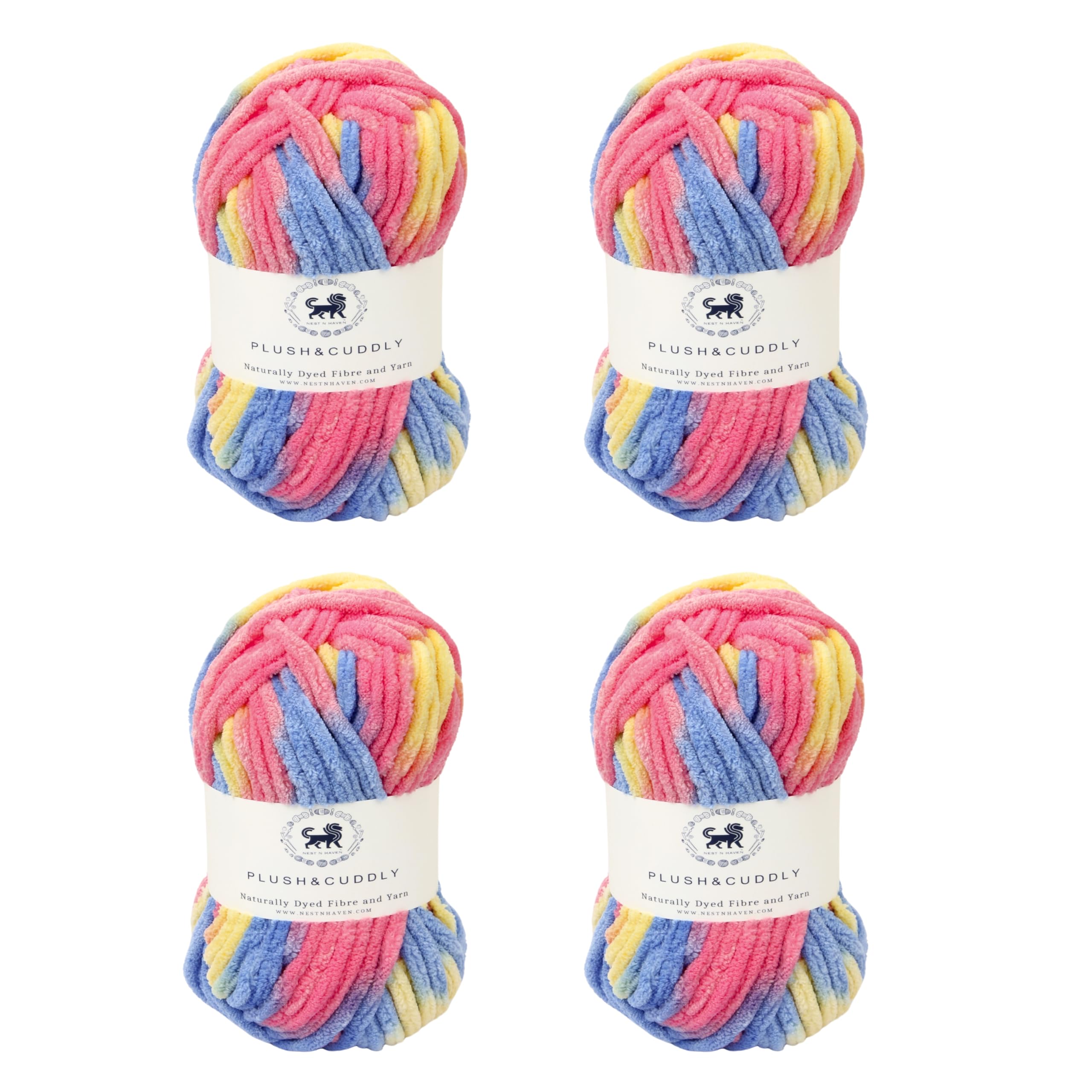 NESTNHAVEN, Plush & Cuddly, Chenille Yarn Supersoft Hand Knitting and Crochet Wool, 400 Grams (4Balls / 100 Gram Each) Multi Colour Ball for Craft, Babywear, Baby Blankets, 5 Bulky (Multicolour 1)