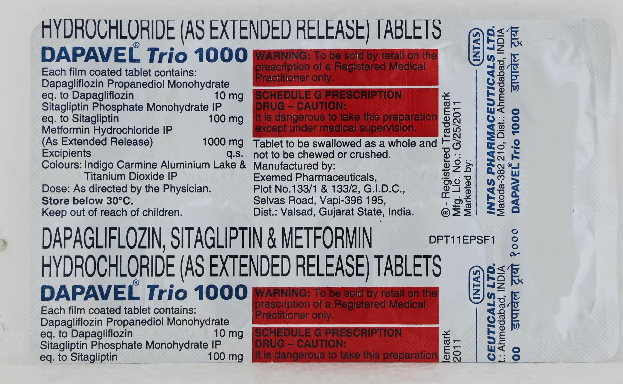 Dapavel Trio 1000 - Strip of 10 Tablets