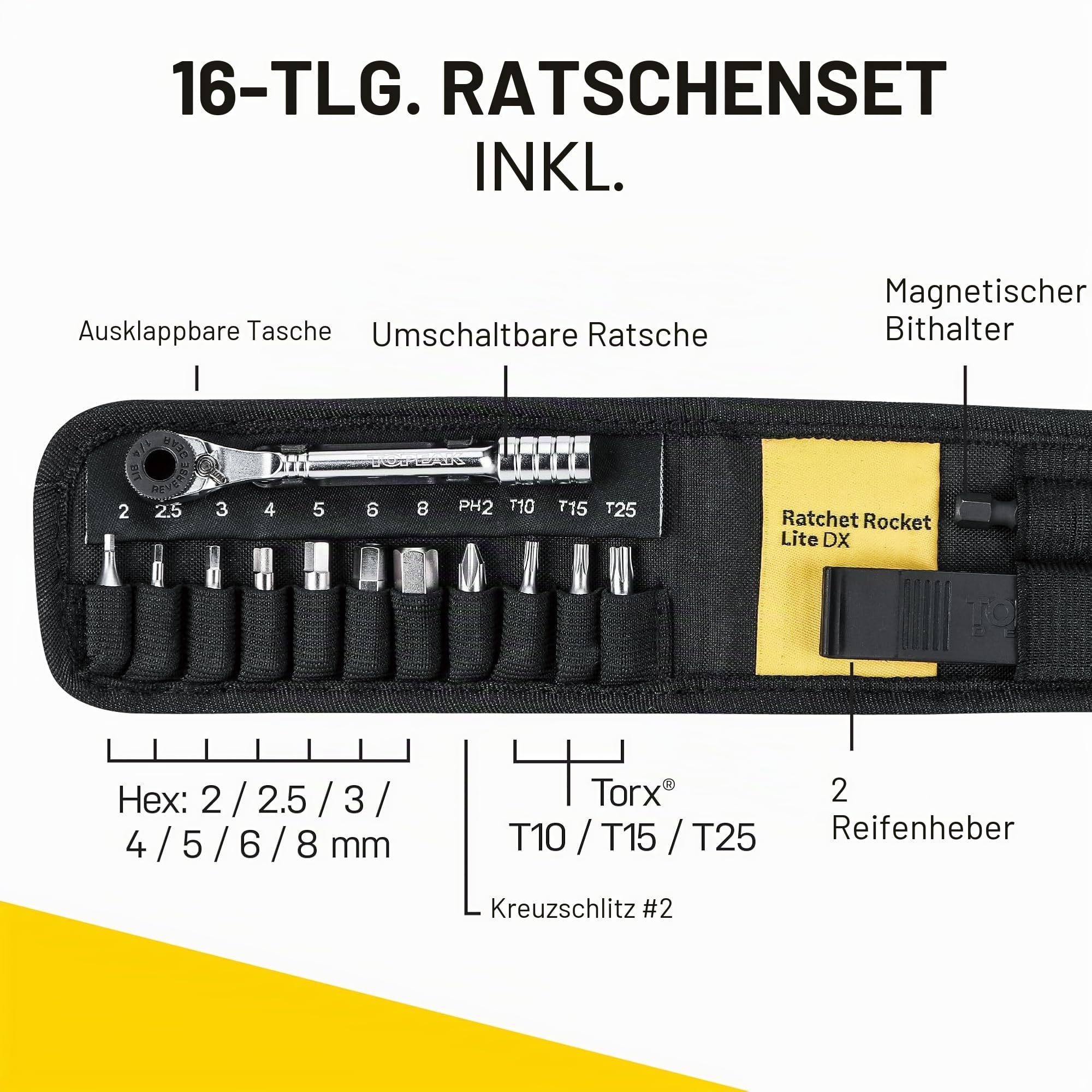Topeak TT2524 Rocket Lite DX Werkzeug, Schwarz, 12