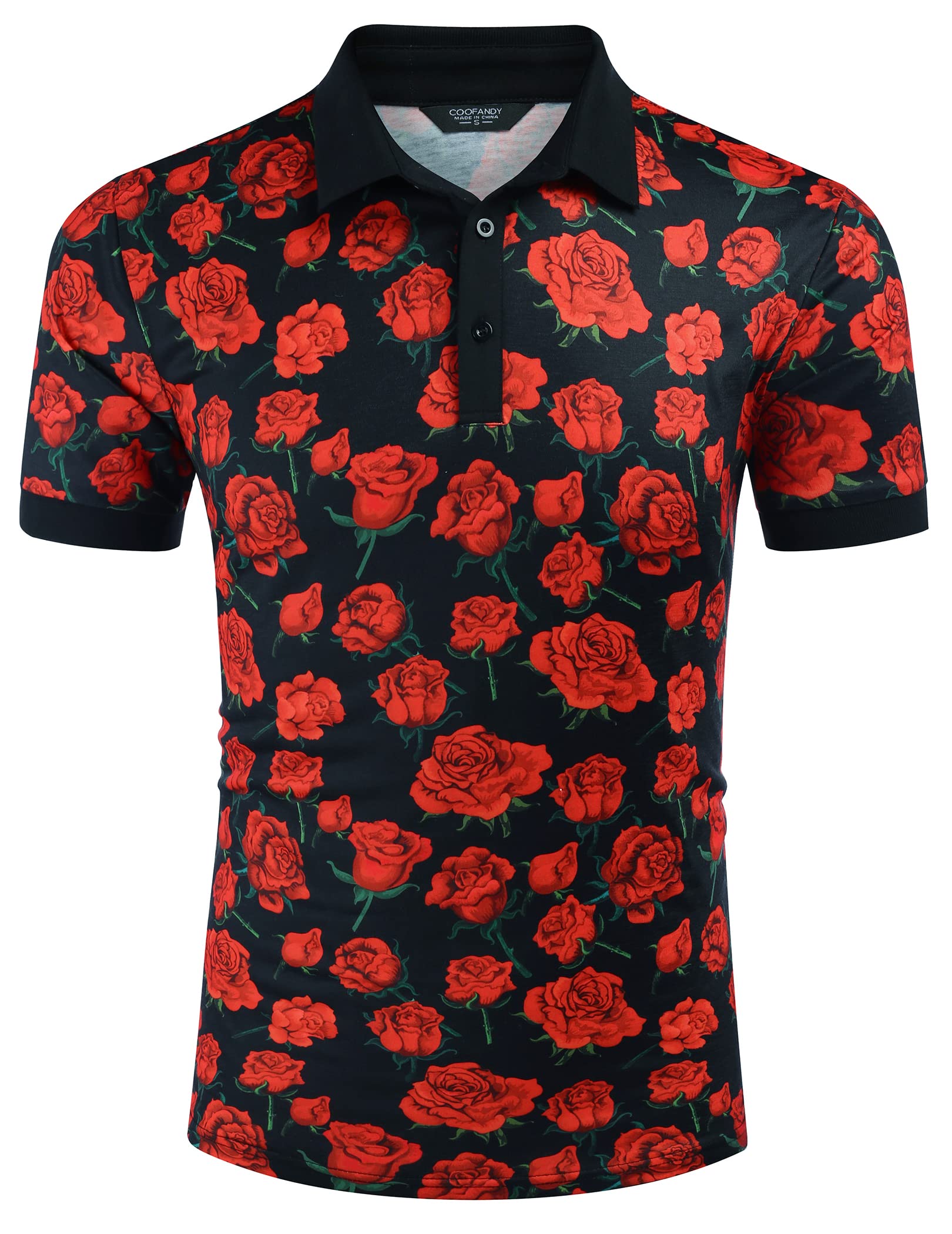 COOFANDYMens Casual Short Sleeve Polo Shirts Slim Fit Paisley Polo T Shirts Floral Print Shirt