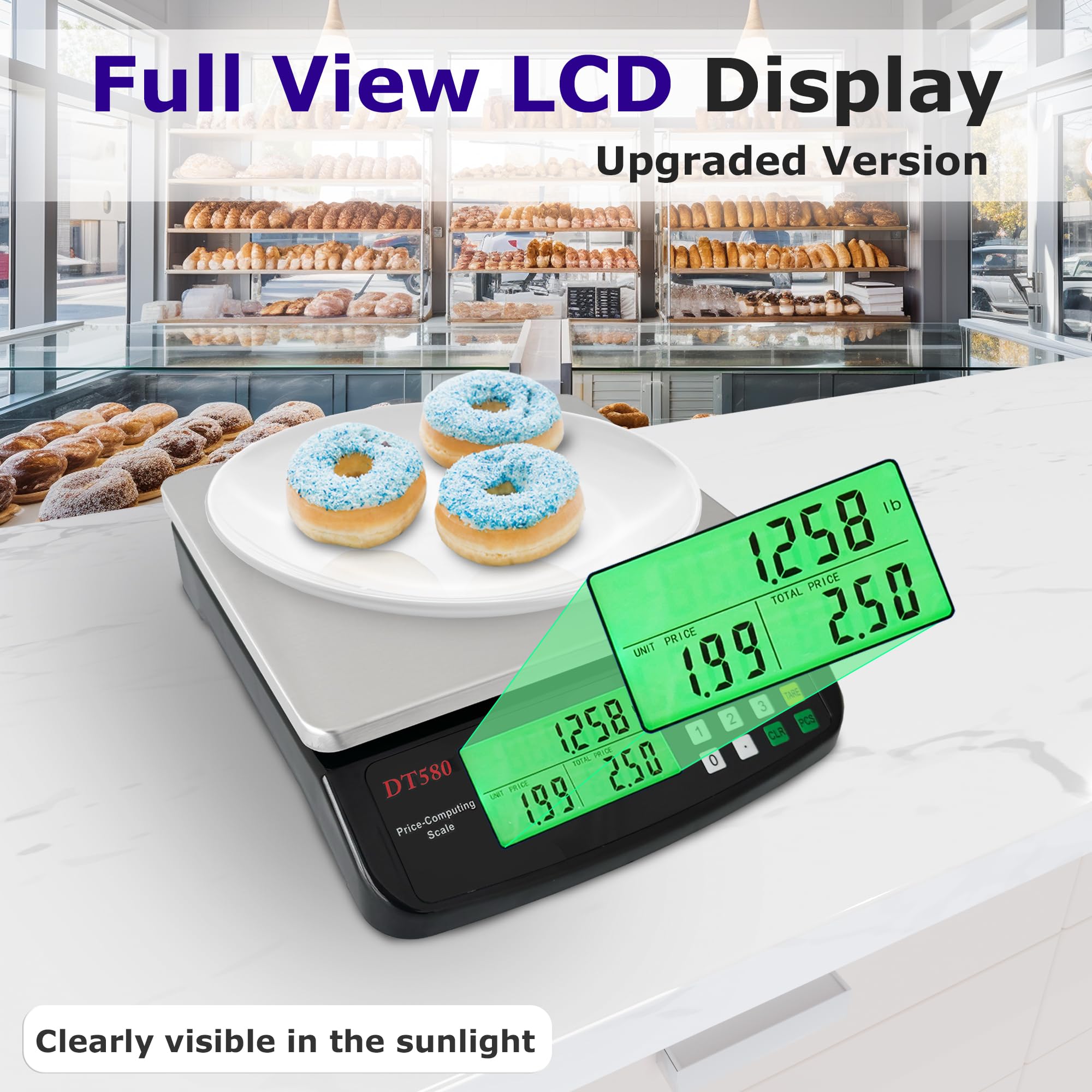 Báscula digital grande de cocina de 40 kg, de acero inoxidable, báscula de conteo de precios, báscula de conteo de delicatessen con pantalla LCD para hornear pan, cocinar carne, piezas de preparación