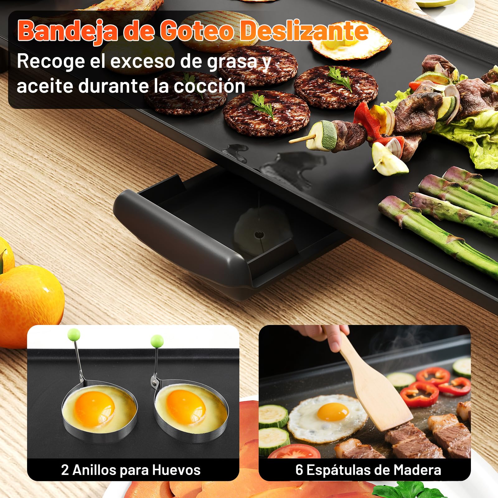 COSTWAY Plancha Electrica para Cocinar,XXL, 68,7x22,5cm, Grelhador Electrico 1800w, 4 Ajustes de Temperatura, Asas Aisladas y Bandeja de Goteo,Revestimiento Antiadherente, Parrilla Electrica