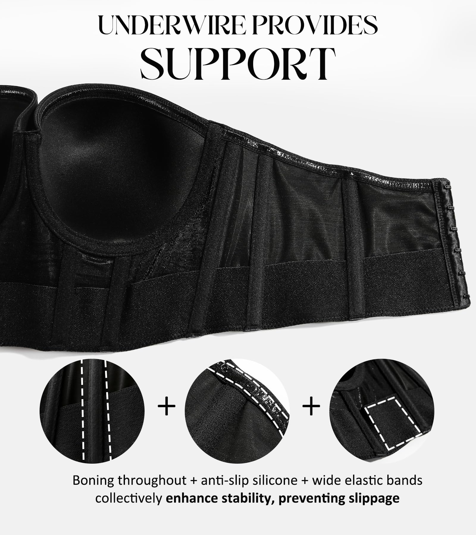 DotVol Soutien-gorge push-up sans bretelles pour femme - Sous-vêtement gainant avec armatures - Grande taille - Maintien fort