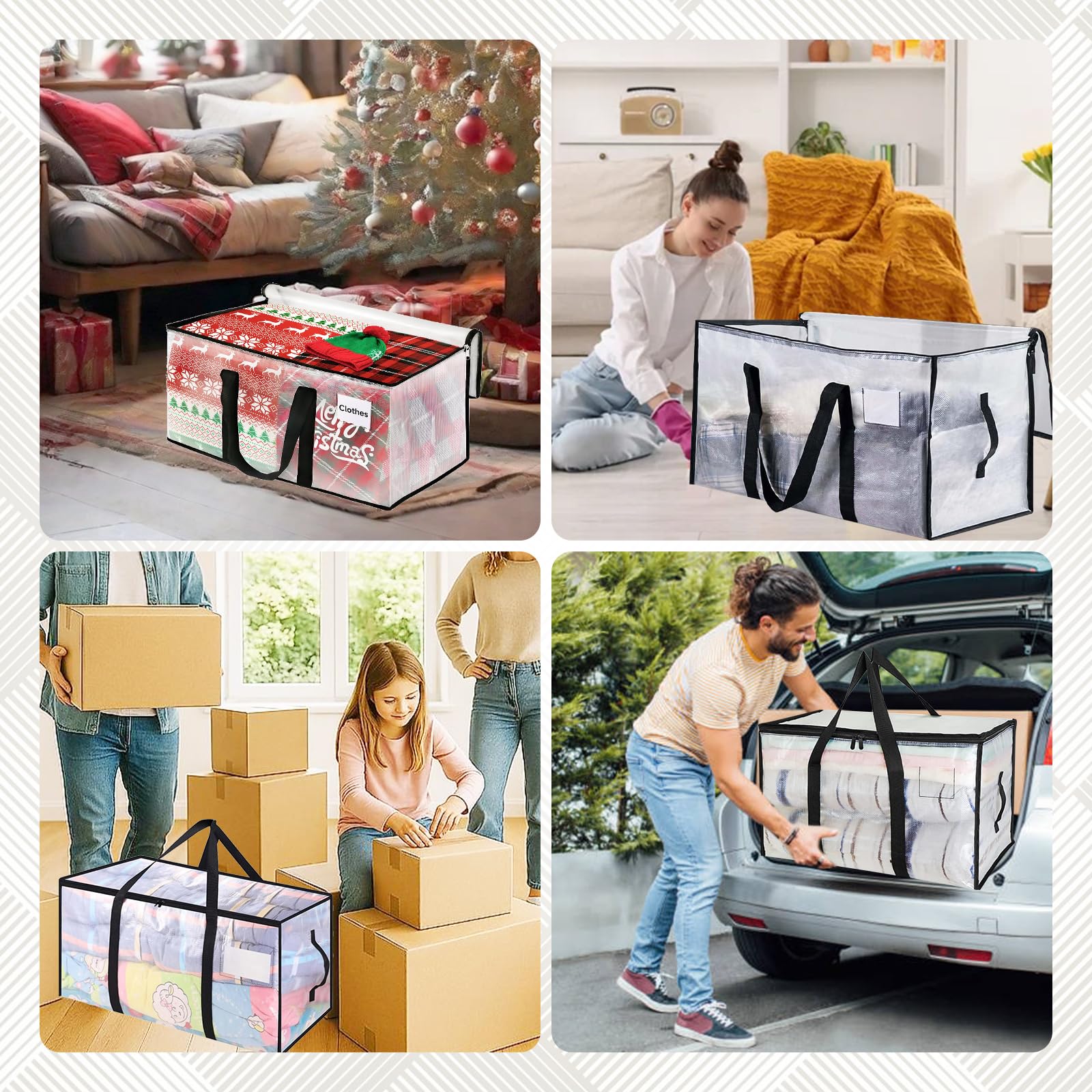 4 Piezas 90L Grande Bolsas Mudanza, Resistentes Bolsas Almacenaje Ropa con Correas Cremalleras y Asas, Alternativa a las Cajas de Mudanza, Impermeable Storage Bags para Guardar y Embalar