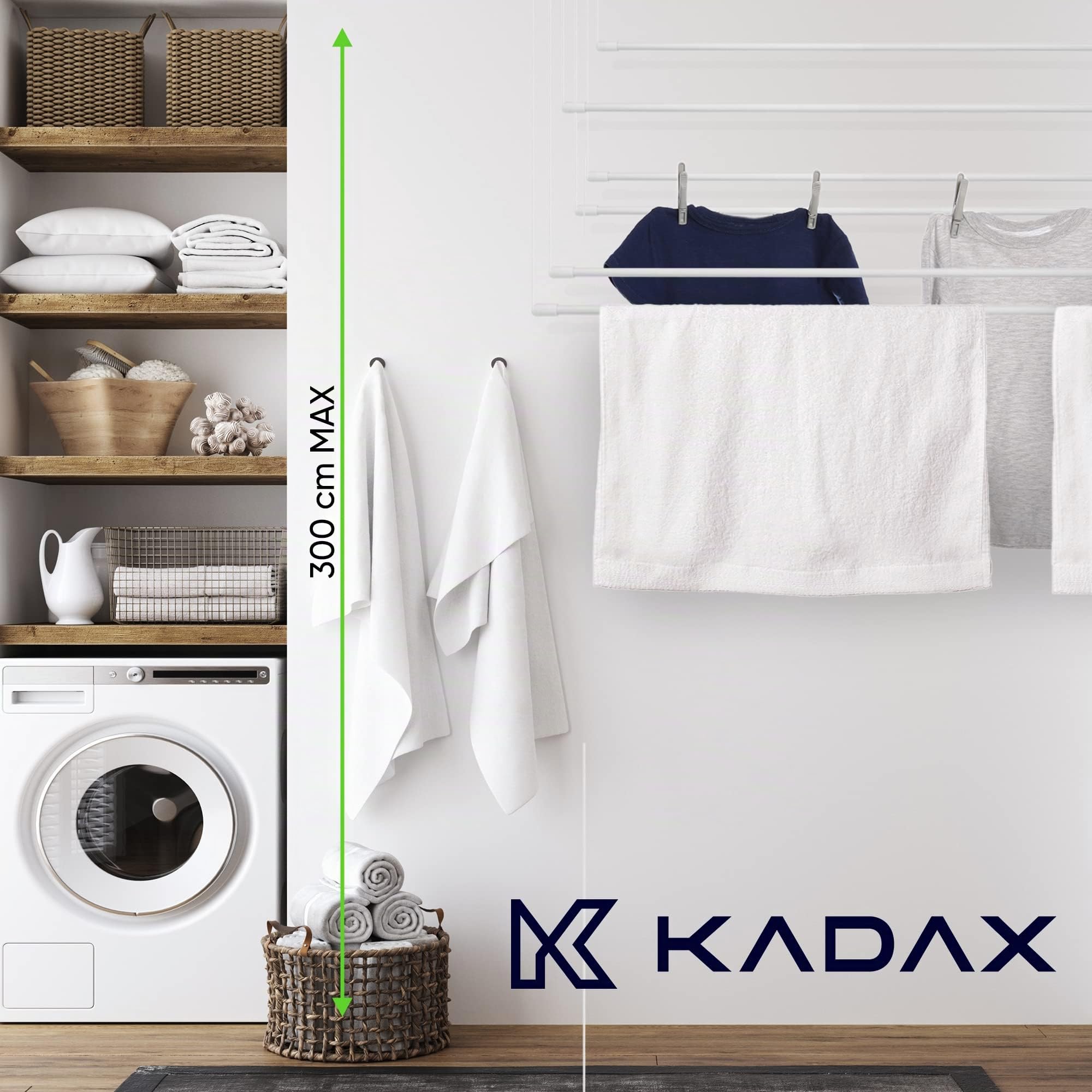 KADAX Stendibiancheria da Soffitto in Acciaio Rivestito in Polietilene, Stendino con Design Salvaspazio e Capacità di Carico di 12 kg (Bianco, 6 x 140)