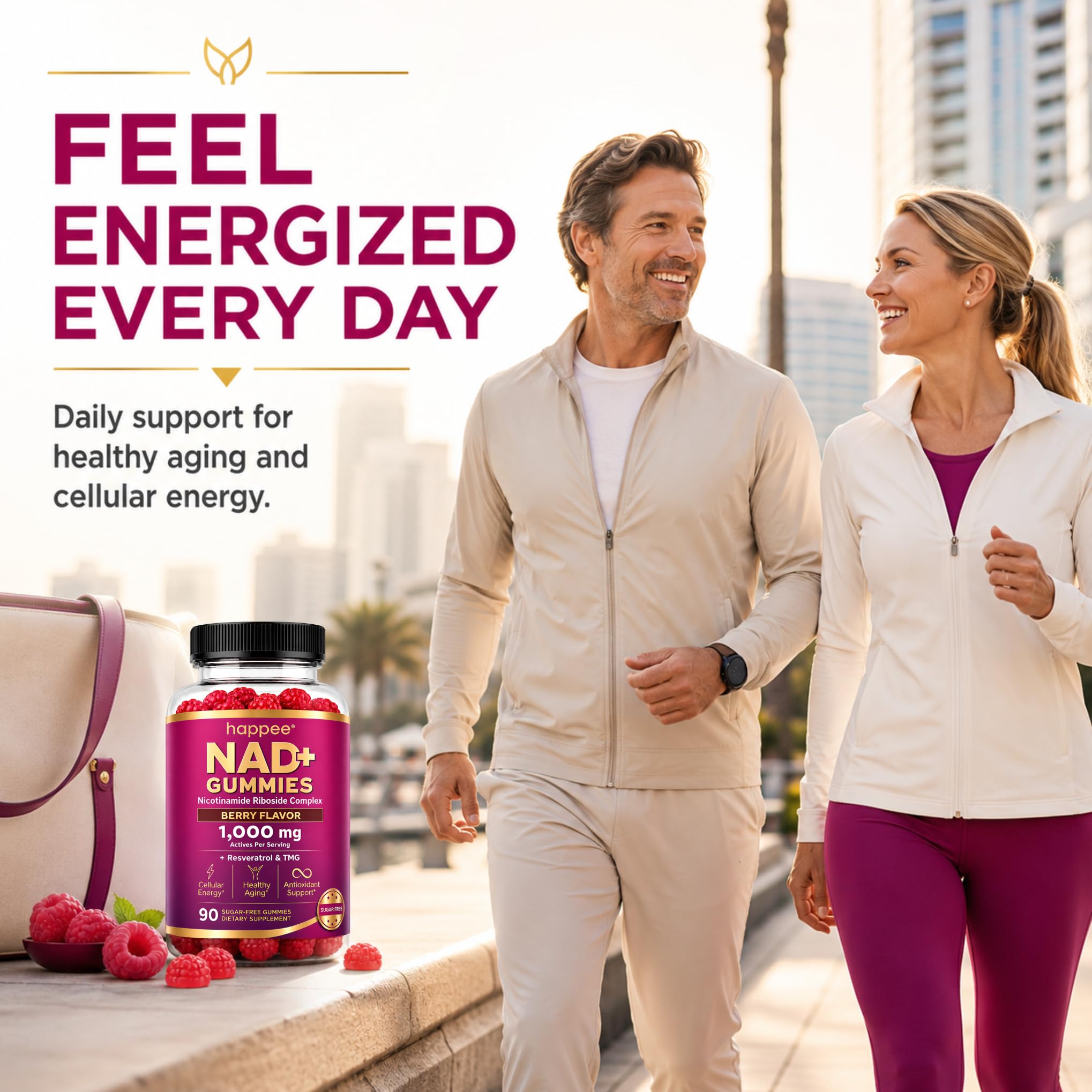 Happee NAD+ Gummies Supplement for Women & Men, Sugar-Free 1,000mg 90 Ct — Amazon image 4