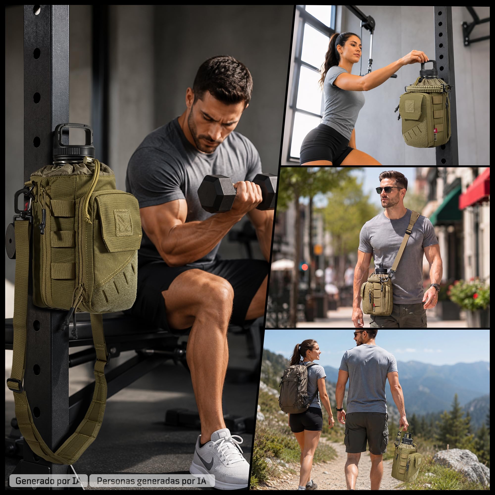 Bolsa Porta Botella Magnética para Gimnasio 1–2L – Funda para Botella con Clip Magnético Fuerte, Bolsillo para Móvil, Correa Ajustable, Acolchada (sin botella)
