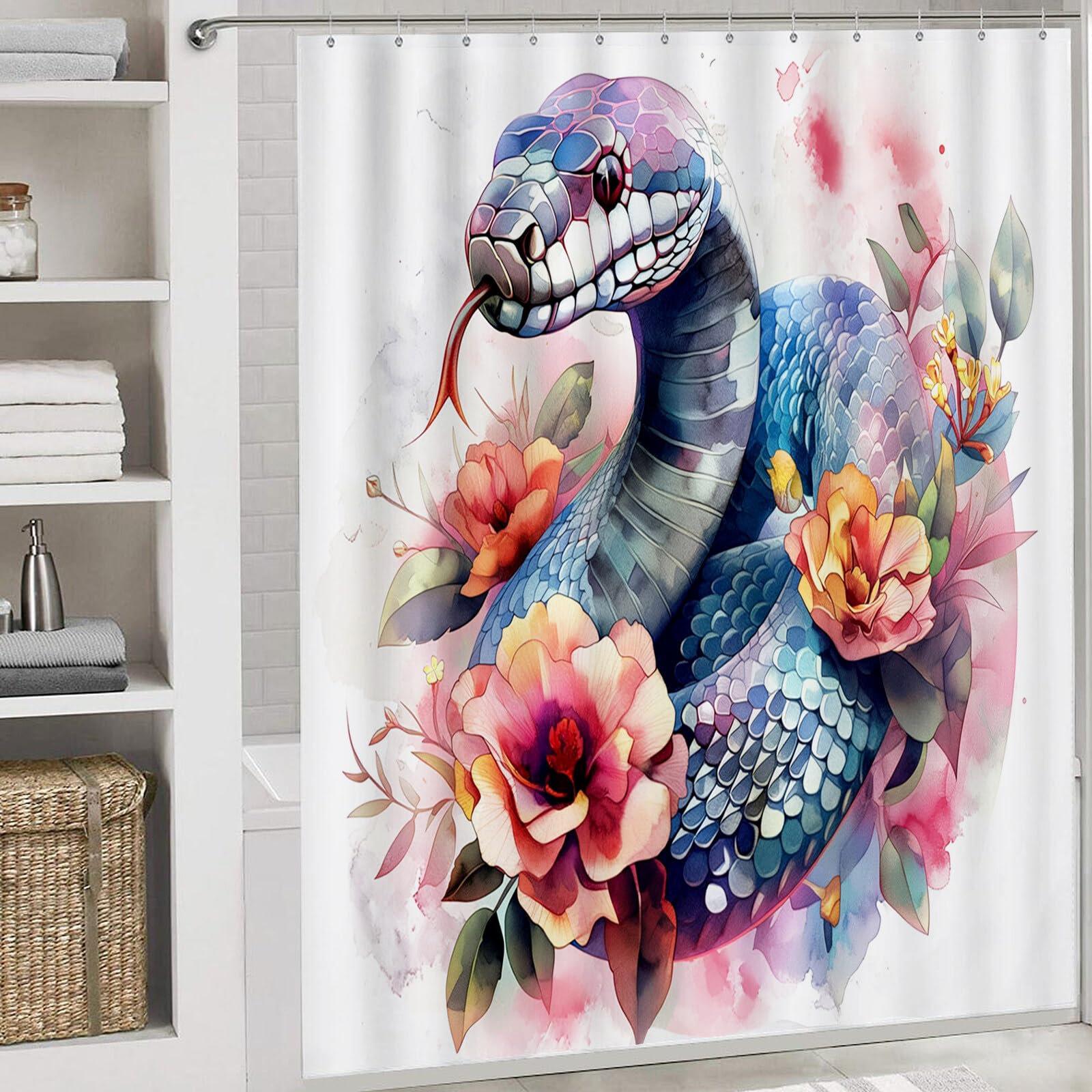 Serpent Fleuri Rideau De Douche, Illustrations À L'Aquarelle Material Resistente Al Agua Durable Estampa Digital, Rose