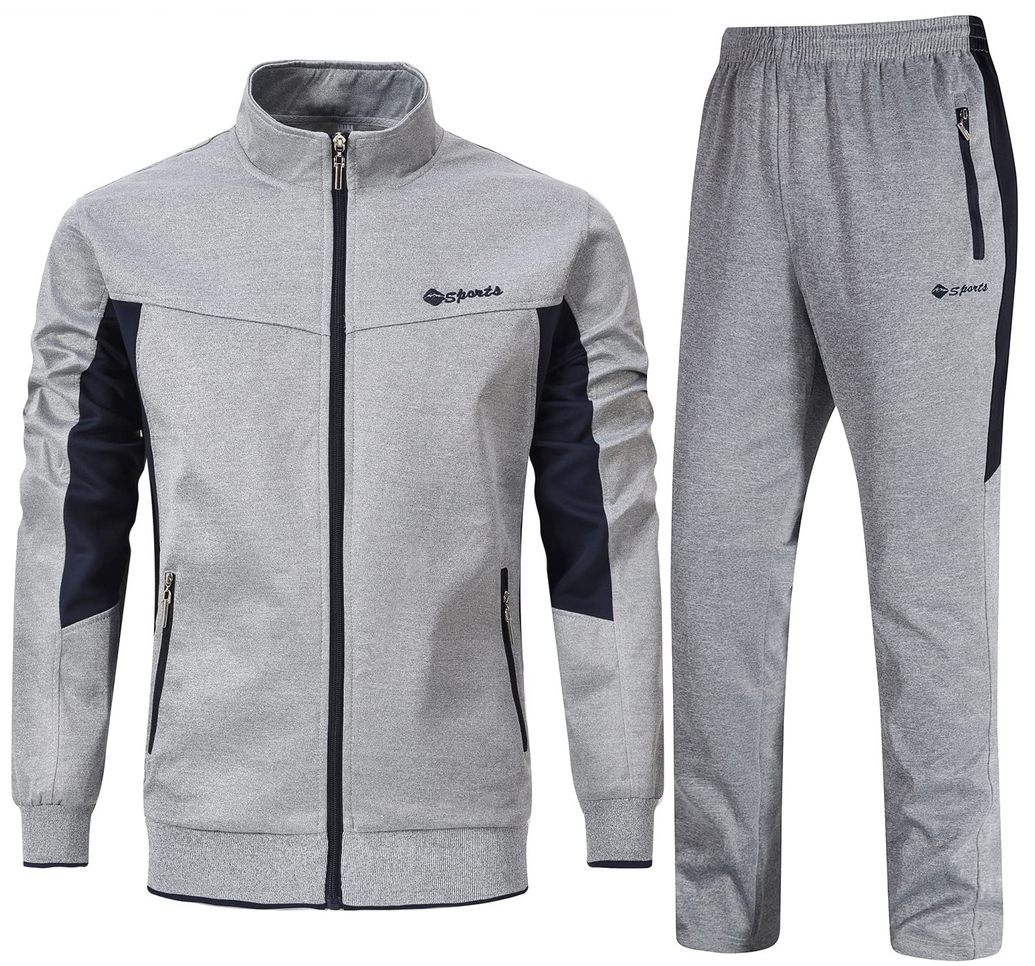 Men's Tracksuits 2 Piece Running Jackets Athletic Pants Sports Suit with Zipper Pockets