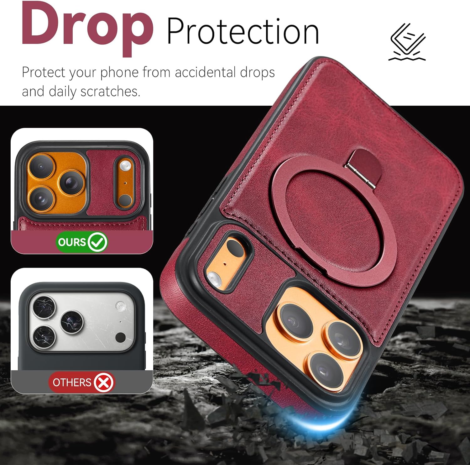 for iPhone 17 Pro Max Case with Stand, Compatible with MagSafe, Slim PU Leather & TPU Drop-Proof Protective Magnetic Kickstand Phone Cases with Tempered Glass Screen Protector 6.9", Red - Image 5