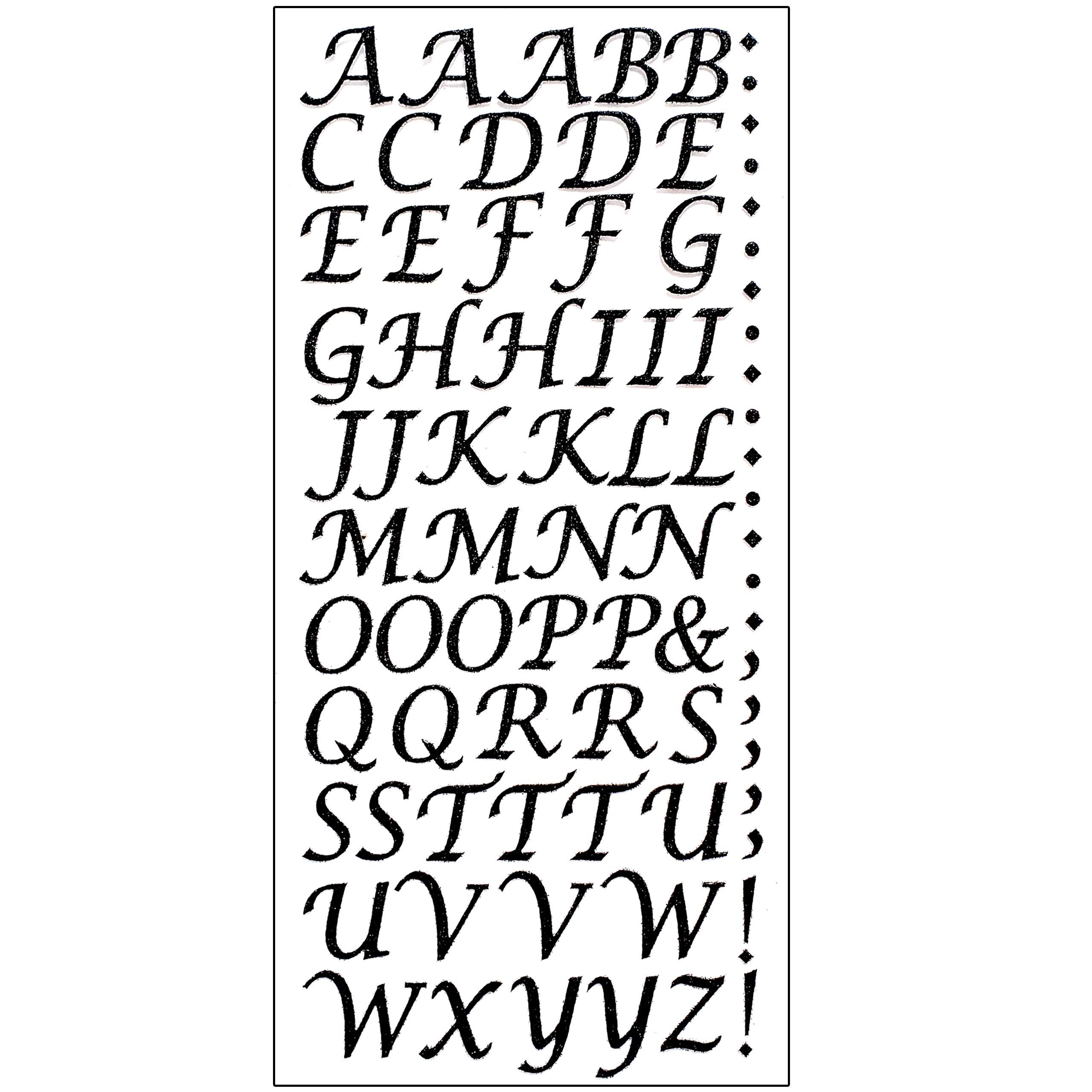 Pebble Eleven Black 15Mm Glitter Script Letter Stickers - Self Adhesive Alphabet Birthday Card Embellishments (Black)