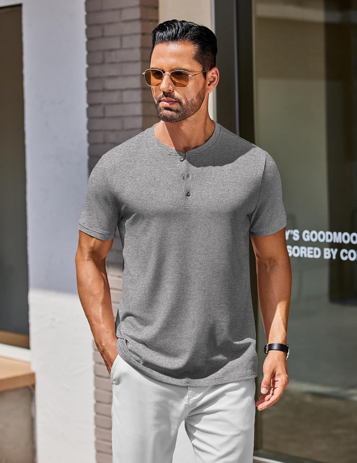 COOFANDY Men's Henley Shirts Cotton Short Sleeve Casual T-Shirt Button Henley Basic Tee Lightweight Summer Top - Image 3