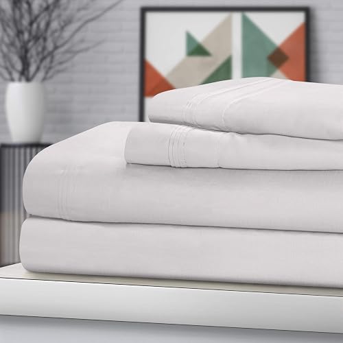 Superior Egyptian Cotton 4 Piece Sheet Set, Luxury 1500 Thread Count, Eco-Friendly, Sustainable Sheets, Ultra-Soft Basics, Solid, Deep Pocket Fitted Sheet, Flat Sheet, Pillowcases, King, Platinum