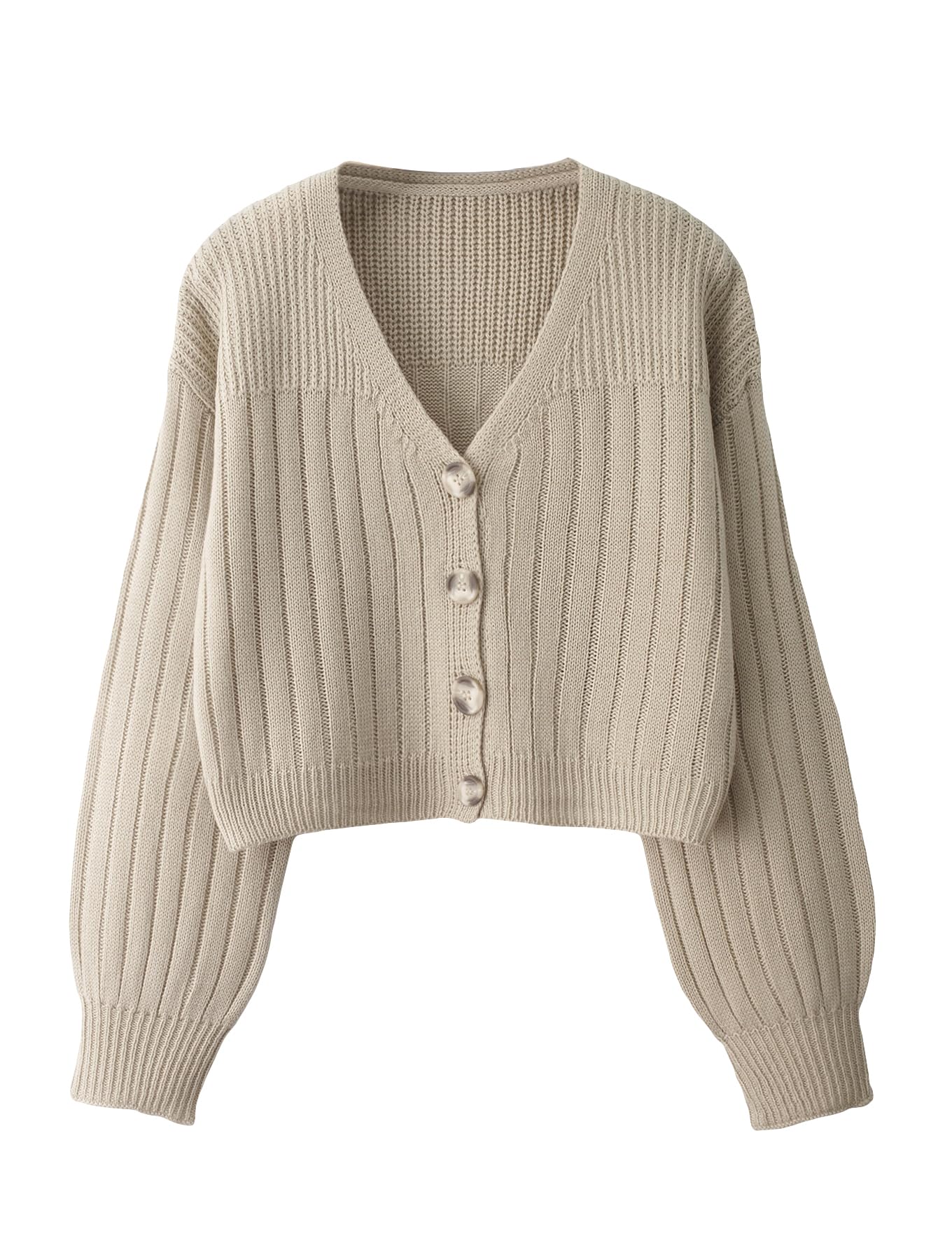 MakeMeChic Womens Cropped Cardigan Button Up Long Sleeve Knitted Sweater Outerwear