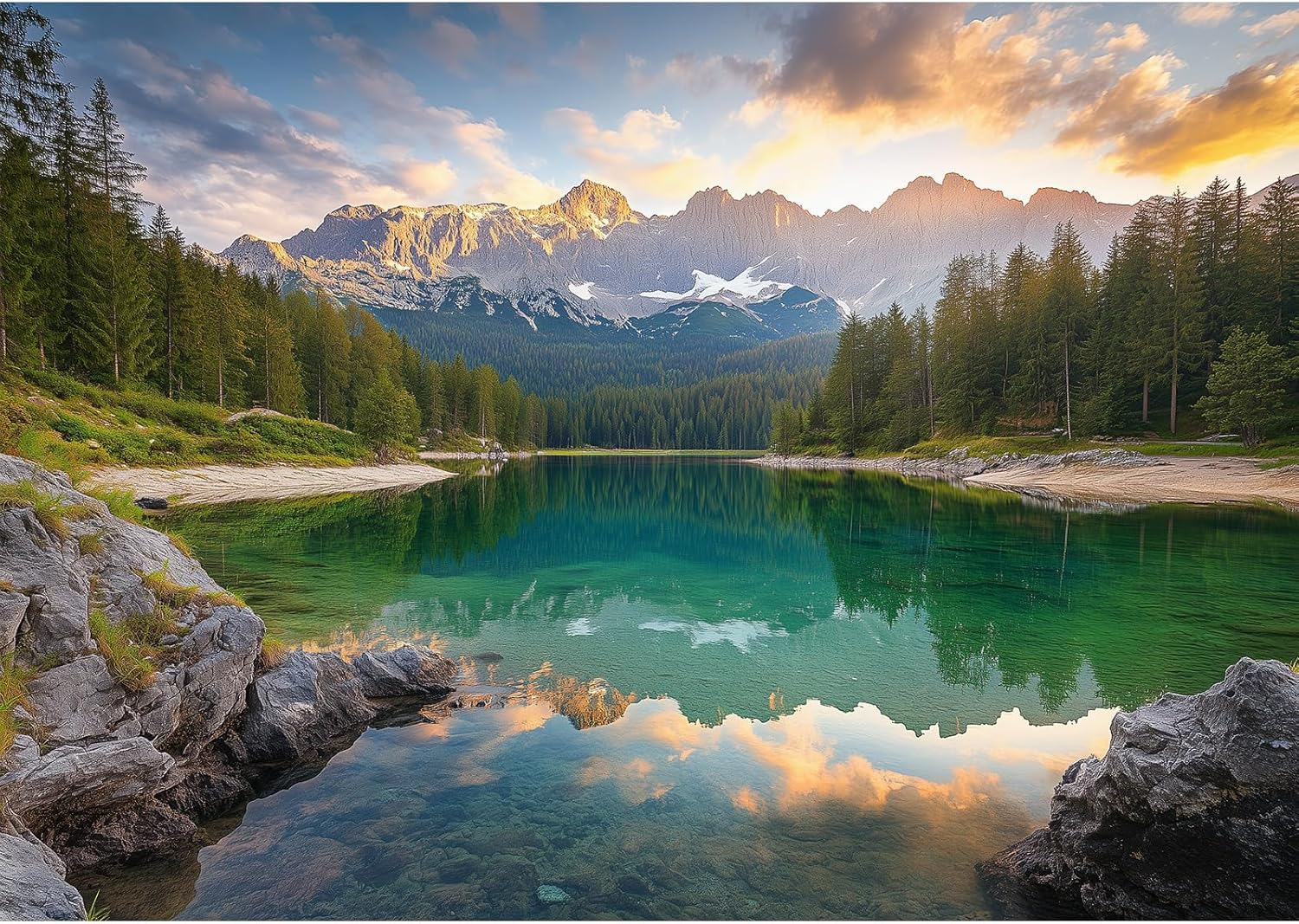 500 Piece Jigsaw Puzzle for Adults, Mountain Peaks and Green Lake Nature Landscape, Scenic Puzzle for Family Game Night and Home Decor, 20.5 x 15 in