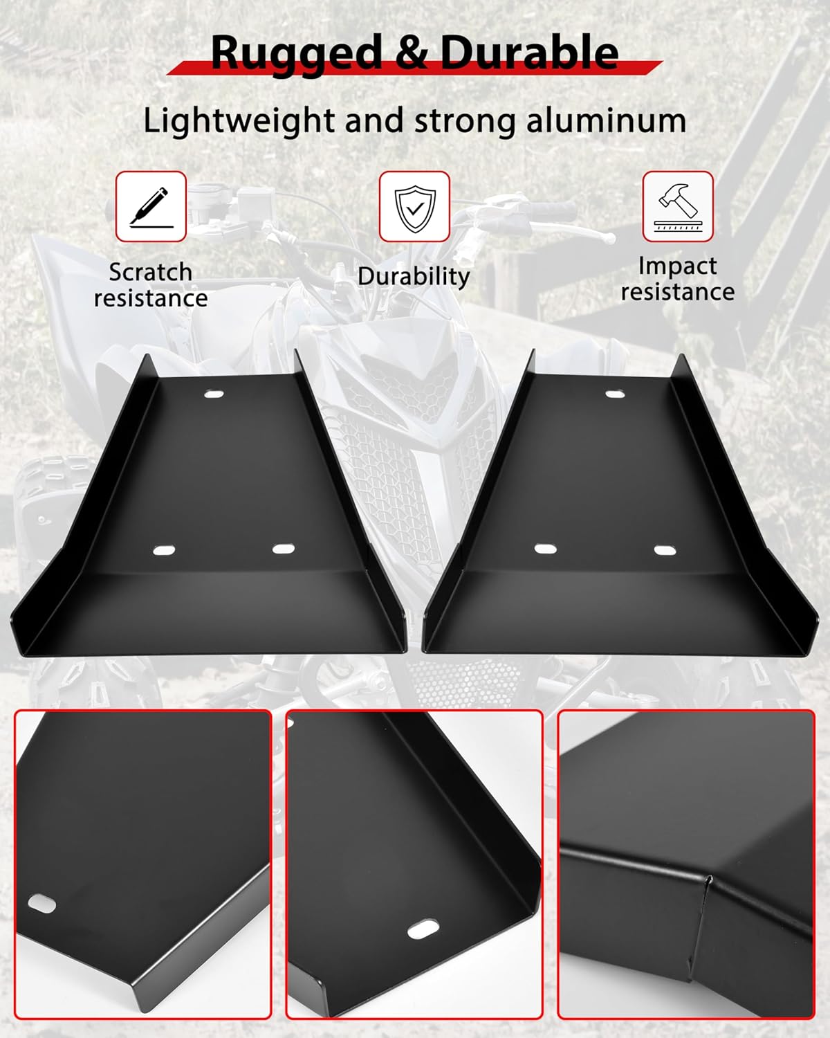Front A-Arm Guards for Yamaha Raptor 700, Black Aluminum Skid Plate Protectors Lower Splash Cover Engine Guard for Yamaha Raptor 700 700R 2006-2025 Accessories (2PCS)