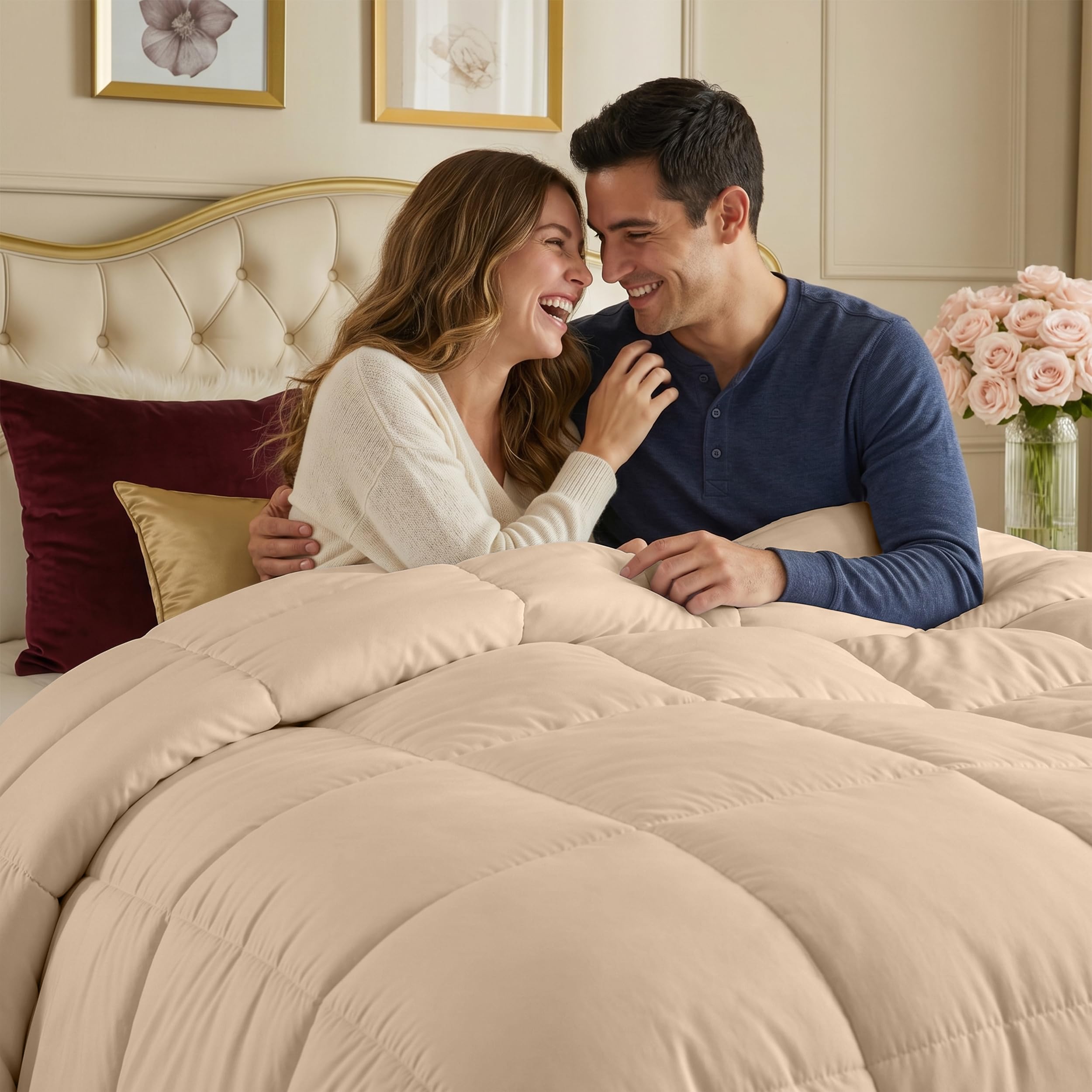 Utopia Bedding Piumino per tutte le stagioni, 250 g/m², in peluche, con imbottitura in fibra siliconata, con cuciture (beige, queen size)