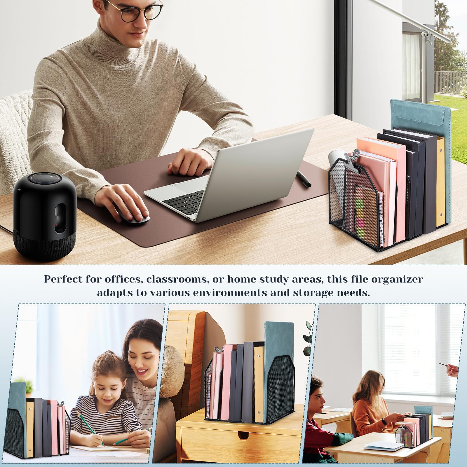 Moderner Schreibtisch Organizer aus Schwarzem Metall mit 5 Herausnehmbaren Fächern und Vielseitiger Nutzung für Homeoffice und Klassenzimmer