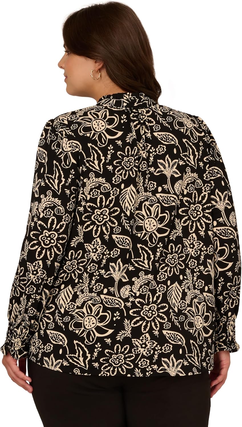 Adrianna Papell Womens Ruffle Tieneck Long Sleeve Top - Image 2