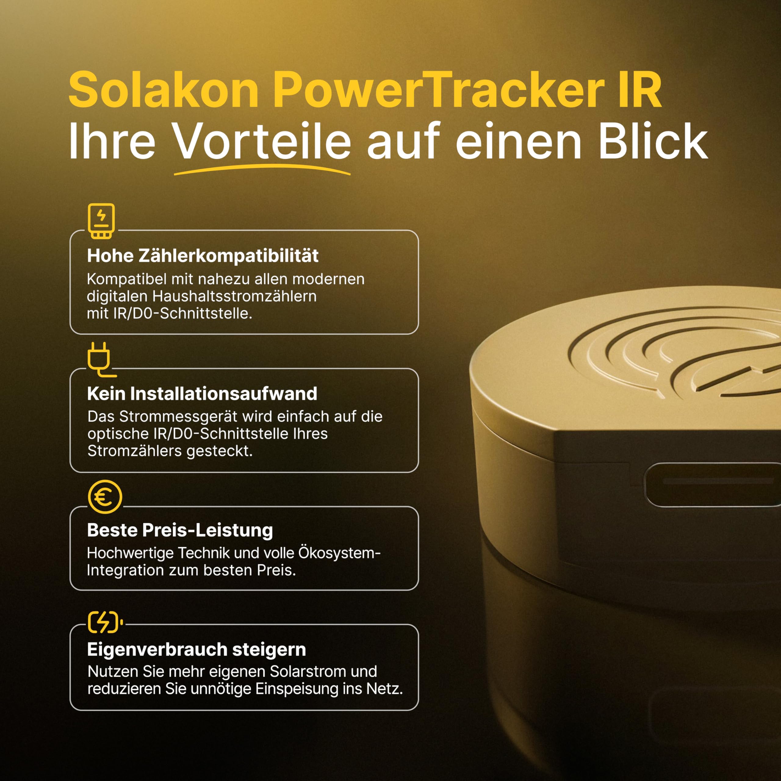 Solakon® PowerTracker IR Smart Meter - Optischer IR-Energiezähler für die Solakon ONE Speicher - Echtzeit-Messung des Netzverbrauchs - Zero-Feed-In-Steuerung für Balkonkraftwerke