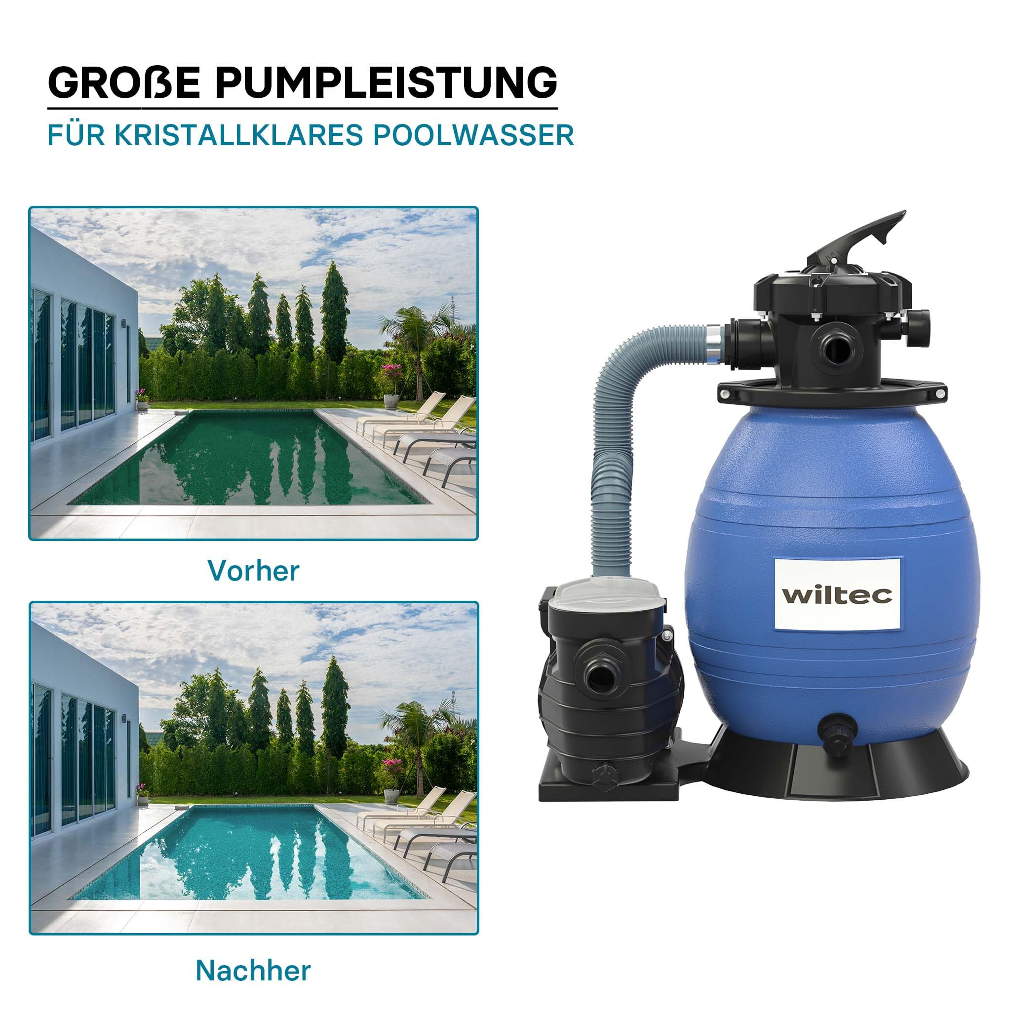 XPOtool Filtro a sabbia per piscina, 250 W, serbatoio filtrante 26 l, pompa piscina autoadescante 10.000 l/h
