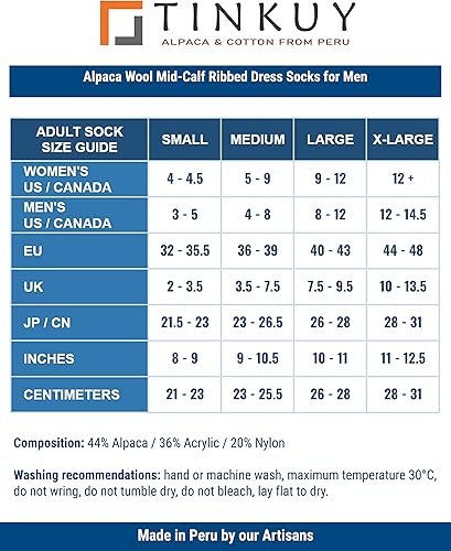 Miniatura 5 de TINKUY PERU Calcetines acanalados, calcetines de vestir inteligentes de lana de alpaca de longitud media para hombre, talla única
