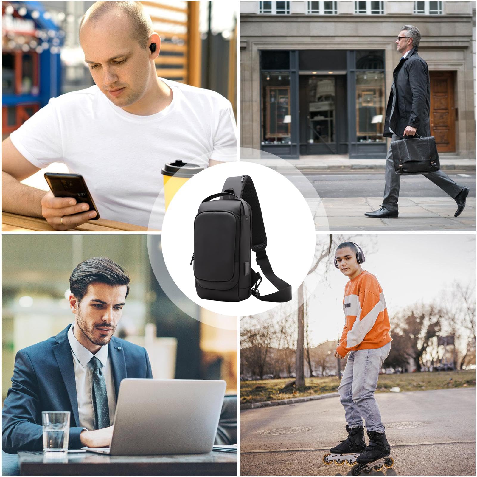 Herren Umhängetasche | Diebstahlschutz Umhängetasche - Tagesrucksack für Schule Reise mit USB Ladeanschluss