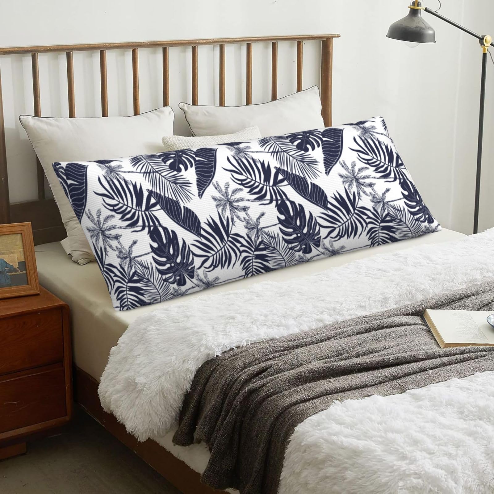 Tropical Palm Trees Leaves Silhouette Hawaiian, Body Pillow Cover with Zipper,Long Body Pillowcase 20 x 60 in