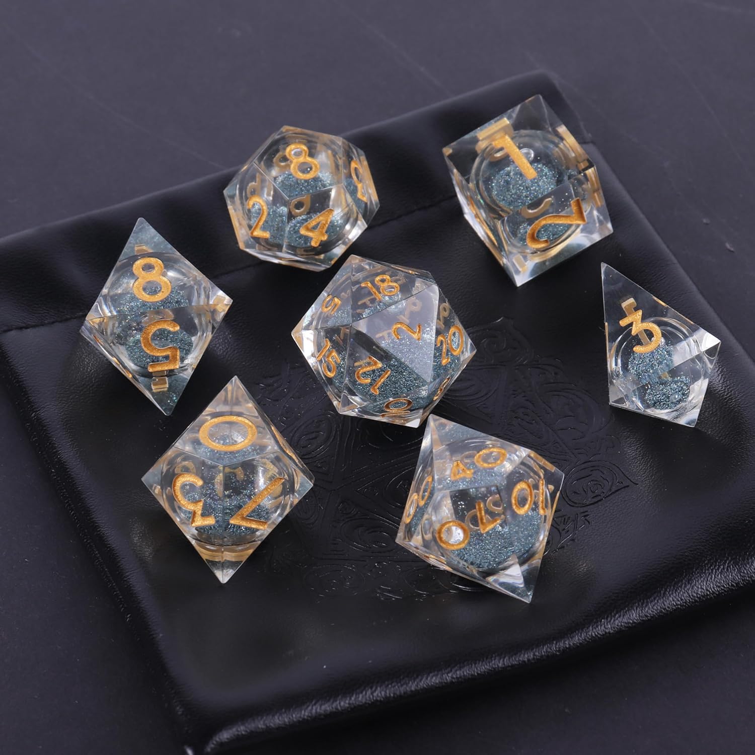 7 PCS DND Flowing Sand Dice Set, Flowing Sand Polyhedral Dice with Eye
