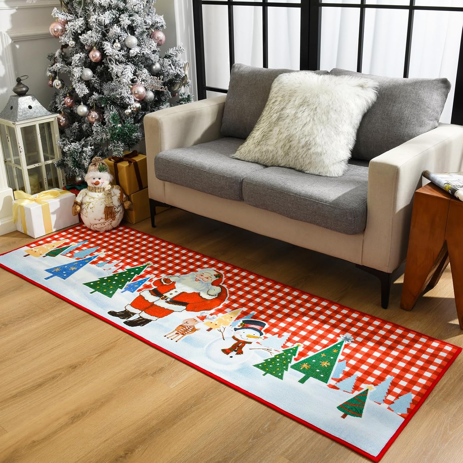 Deerhoo Christmas Runner Rug Washable Plaid Christmas Christmas Runner Rugs