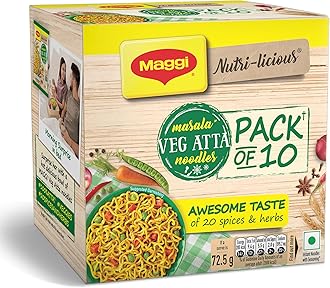 MAGGI Masala Veg Atta Noodles|100% Atta|Tasty 20 Spices & Herbs|Source of Fibre & Iron |725 Gm