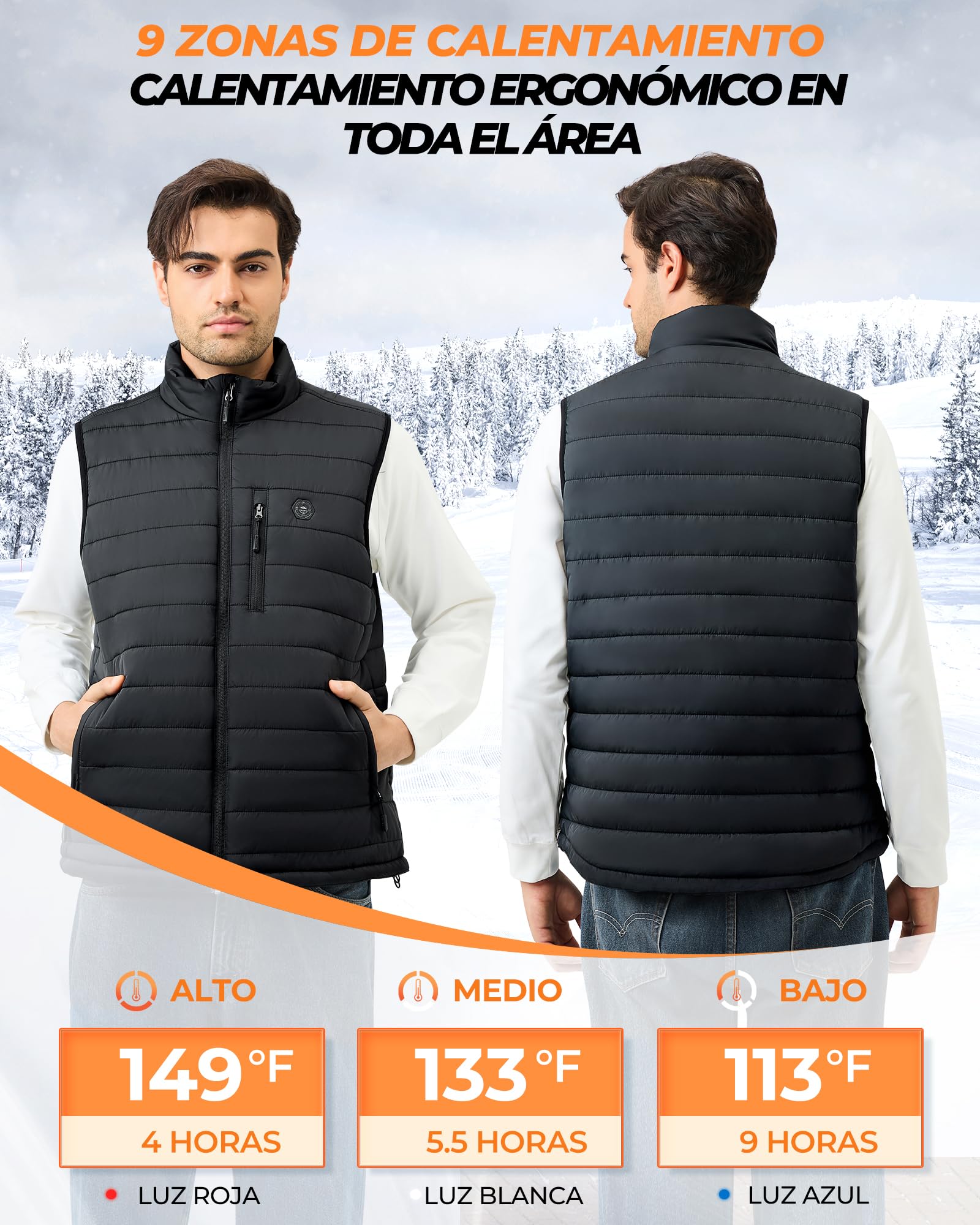 Chaleco Calefactable Hombre con Bateria de 16000mAh - 9 Zonas de Calefactable y 3 Temperaturas Ajustables,Termico Calefactable para Actividades al Aire Libre
