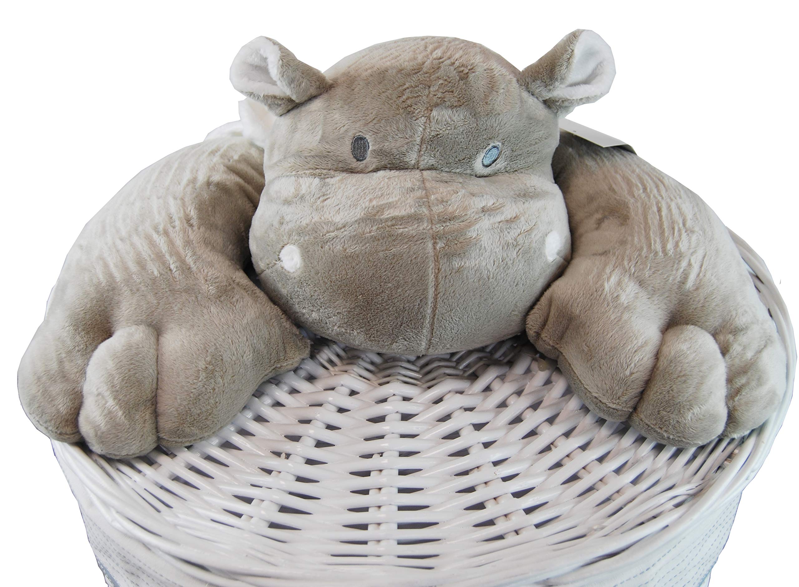 Cesto portabiancheria in Vimini, Bianco e Grigio, Peluche Hippo, D. 46cm H.62cm