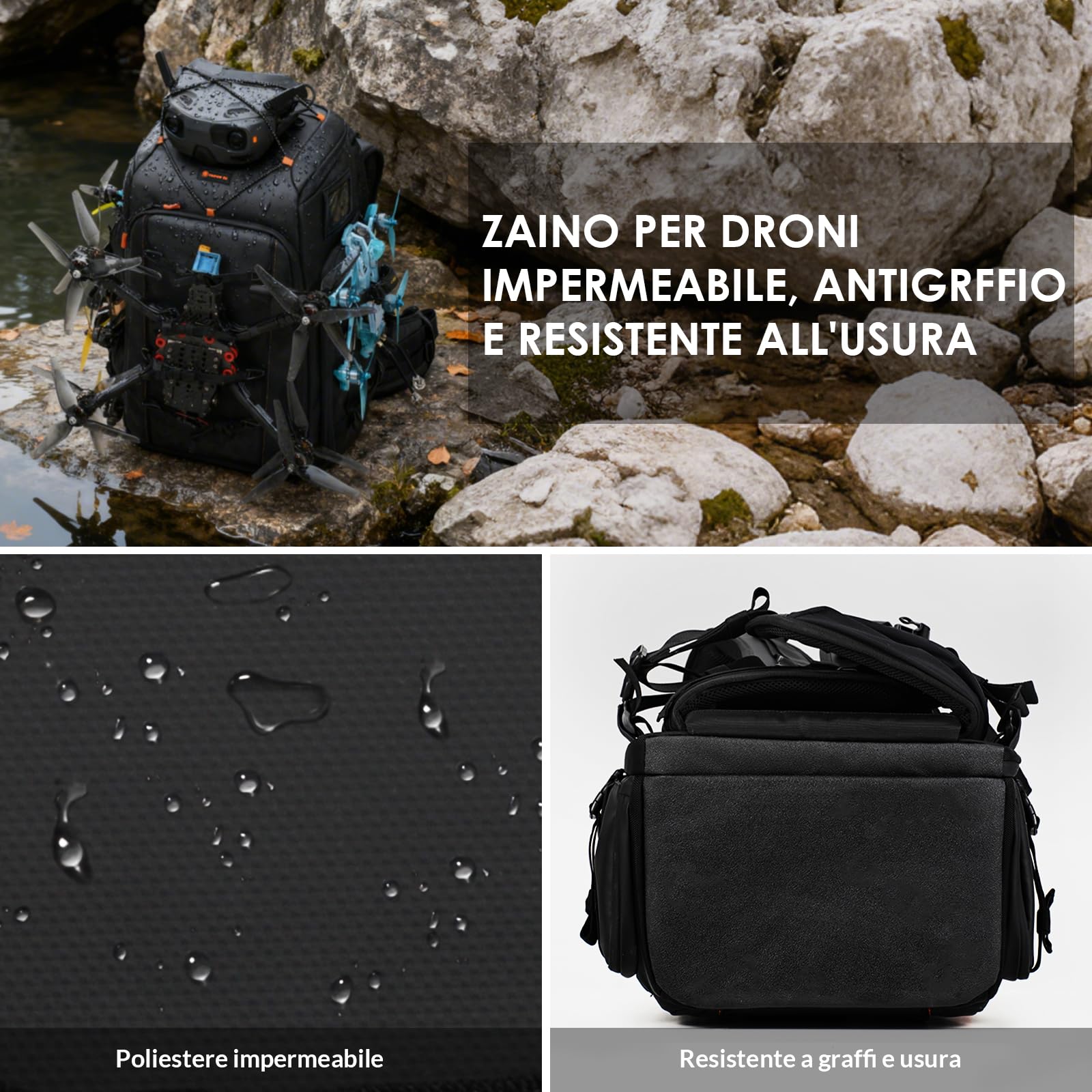 TARION Zaino per Drone FPV e macchina Fotografica: Zaino Professionale Impermeabile per Fotocamera Borsa Fotografica per Quadricottero da Corsa FPV Accessori per il Controllo Remoto