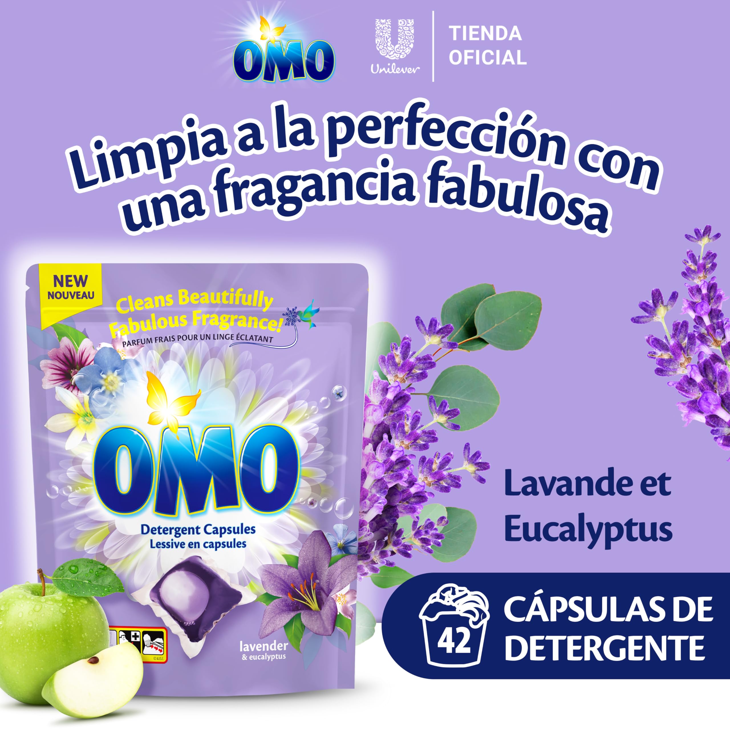 OMO Cápsulas Detergente Lavanda & Eucalipto | Pack Ahorro | 42 Capsulas
