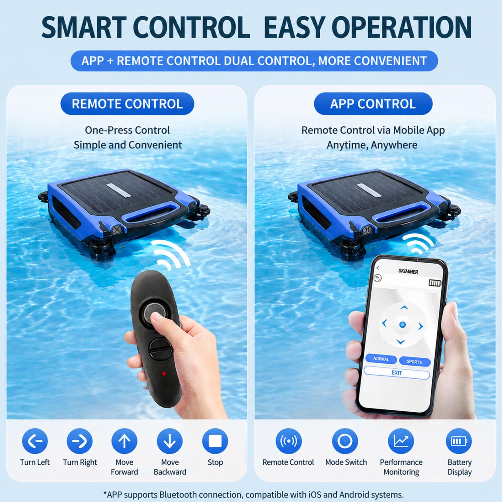 Robot Skimmer combina Filtro Ultra fine 450 μm e Corpo antiusura e antisale per Rimuovere Particelle Minute dai laghetti Esterni destinati ai Pesci