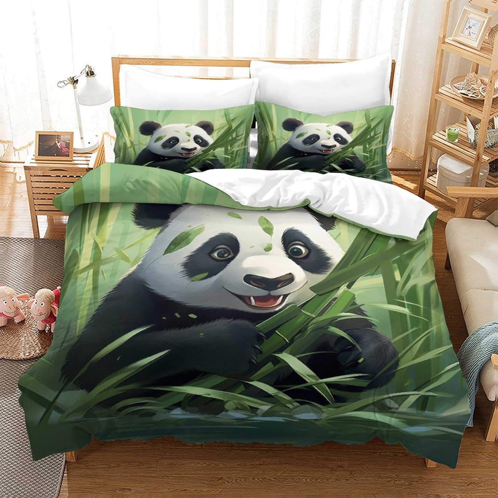 Parure de lit panda super king en microfibre 260x220cm avec 3 pièces respirantes