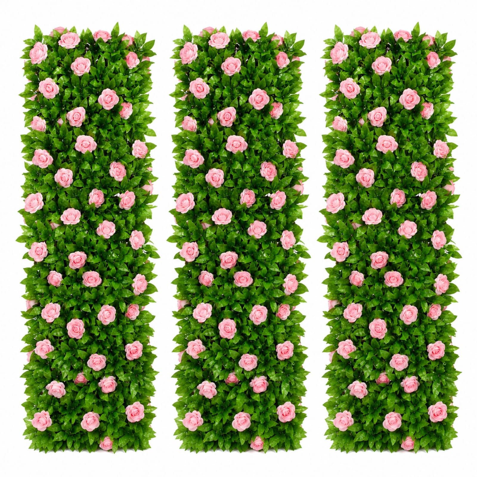 Zrdlqllcjxy Roses*3 Garden Trellis With Leaves, Expanding Garden Trellis Panels, Artificial Trellis Screening With Ivy And Violet Flower, Artificial Ivy And Violet Flower Fence Screening (Roses*3)