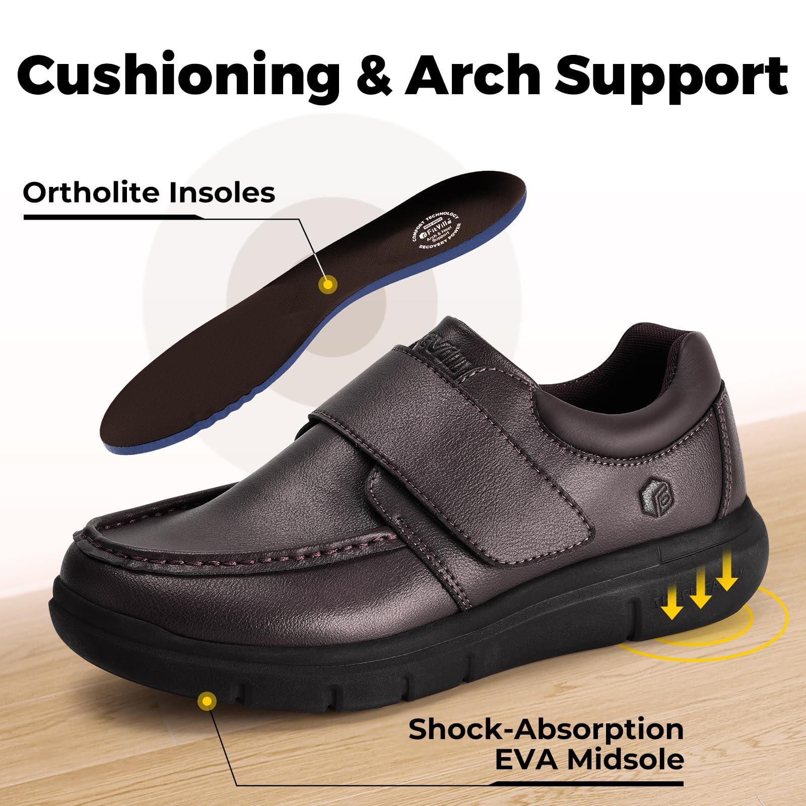 FitVille Scarpe Uomo Diabetici Pianta Larga Mocassini in Pelle Extra Larghi Scarpe Uomo Casual con Strappo per Piedi Gonfi da Lavoro