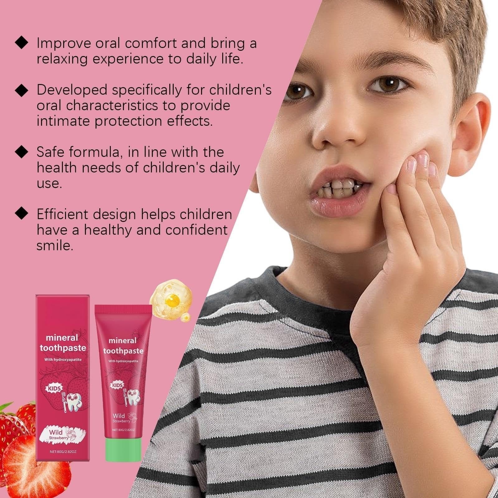 Dentifricio Minerale For Bambini 80g Gusto Fragola: Pulizia Quotidiana Delicata Dei Denti, Salute Delle Gengive, Divertimento Nella Spazzolatura(3PCS)