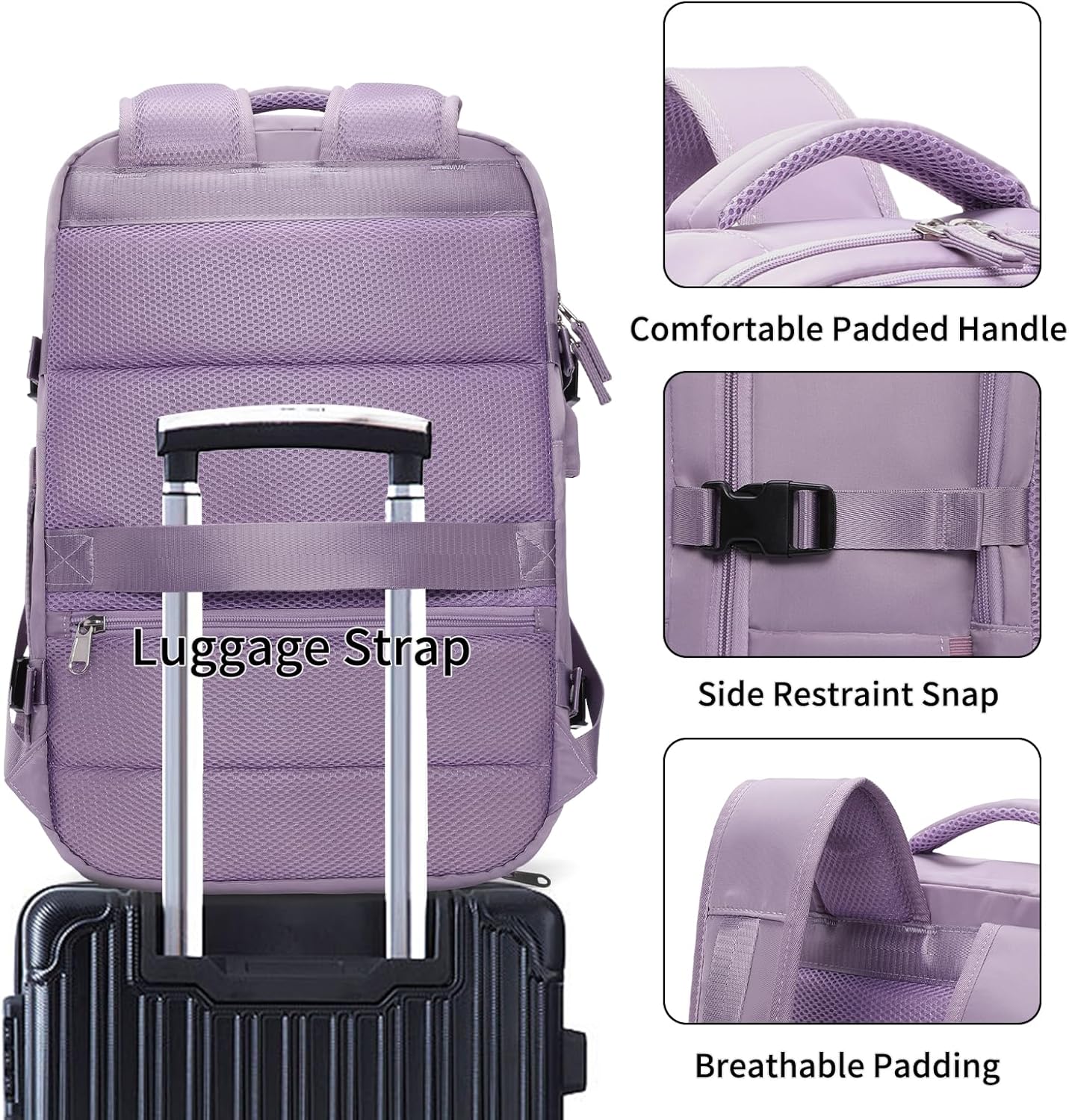 GAEKEAO Travel Backpack For Women Men Airline Approved Carry On Laptop Backpack with USB Port Casual Daypack for Hiking Weekender Business Sports Light Purple
