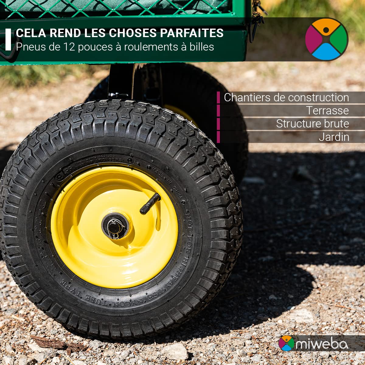 Miweba Chariot d’extérieur MB-700 - Bâche - Parois Pliables - Capacité de Charge 700 kg - Pneus pneumatiques - Chariot Pliable - Chariot de Jardin - Chariot de Transport - Brouette