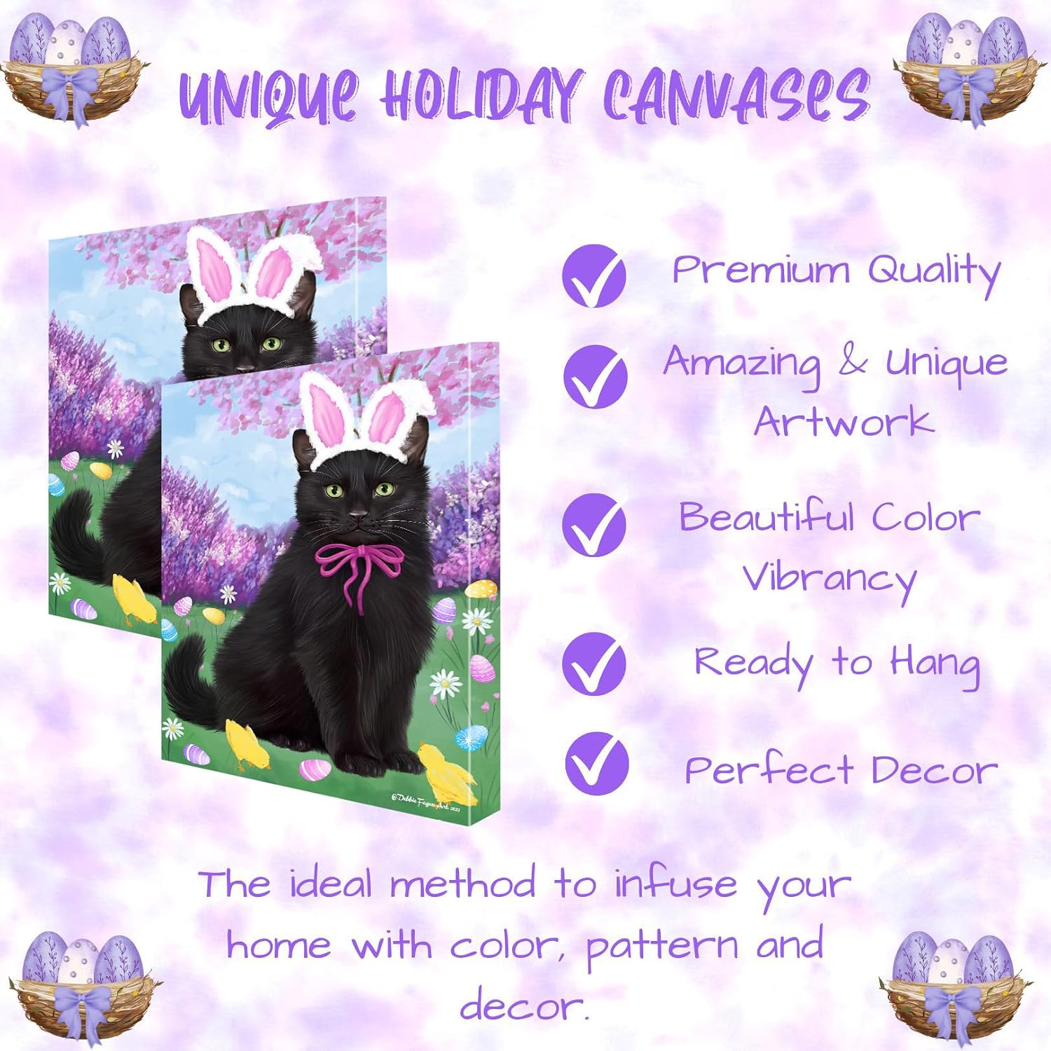 Doggie of the Day Easter with Black Cats Canvas Wall Art - Premium Quality Ready to Hang Room Decor - Flat Rolled 16" x 24"