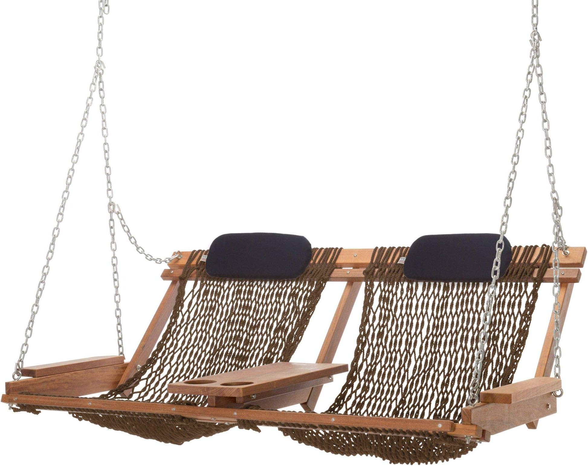 Nags Head Hammocks Cumaru Deluxe Double Porch Swing with Free Navy Pillows, Mocha DuraCord…