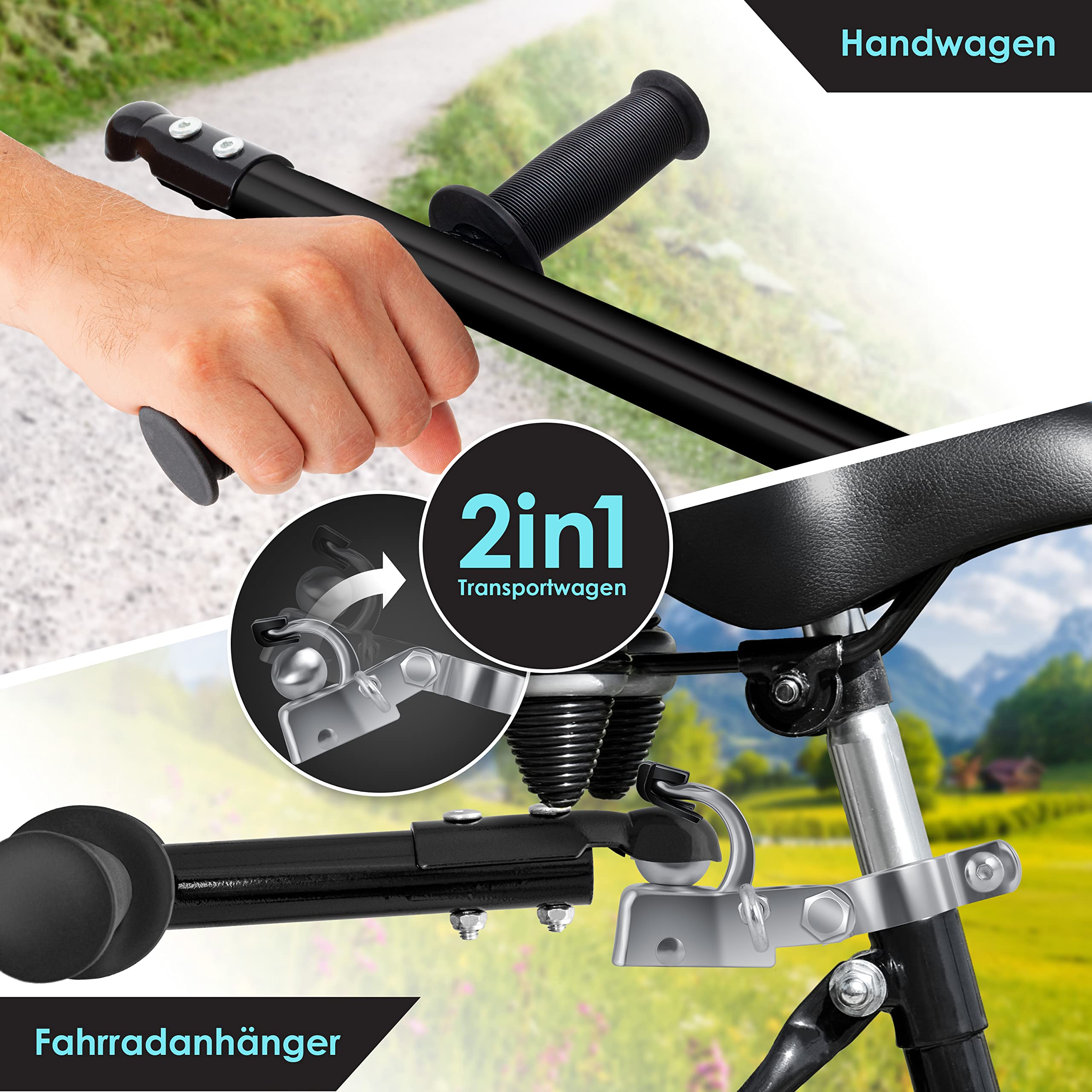 KESSER® Rimorchio per Biciclette Rimorchio di carico Carrello Manuale con Gancio di Traino Barra di Traino Alta per rimorchio per Il Trasporto di Biciclette Trailer Cassa di Trasporto
